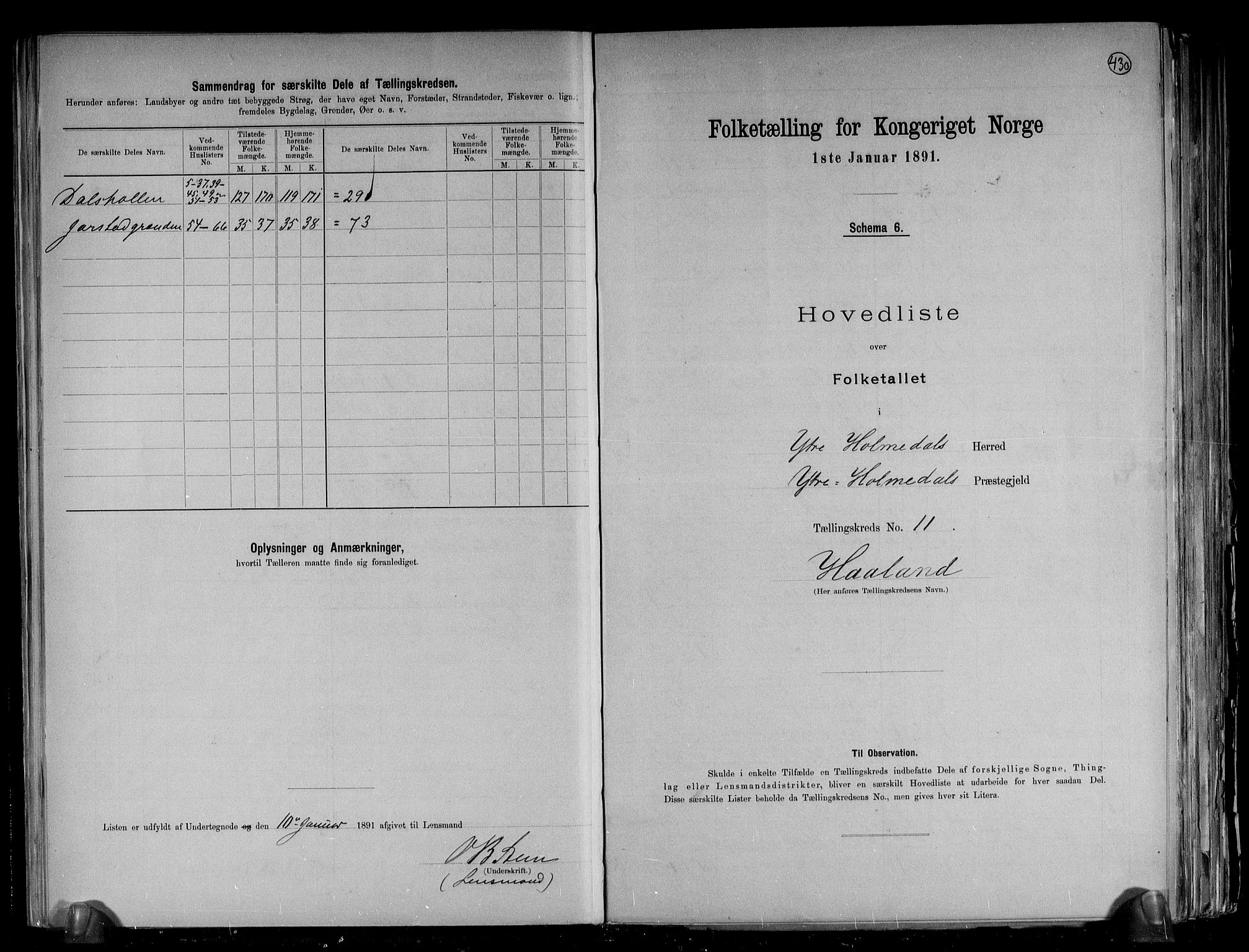 RA, 1891 census for 1429 Ytre Holmedal, 1891, p. 29