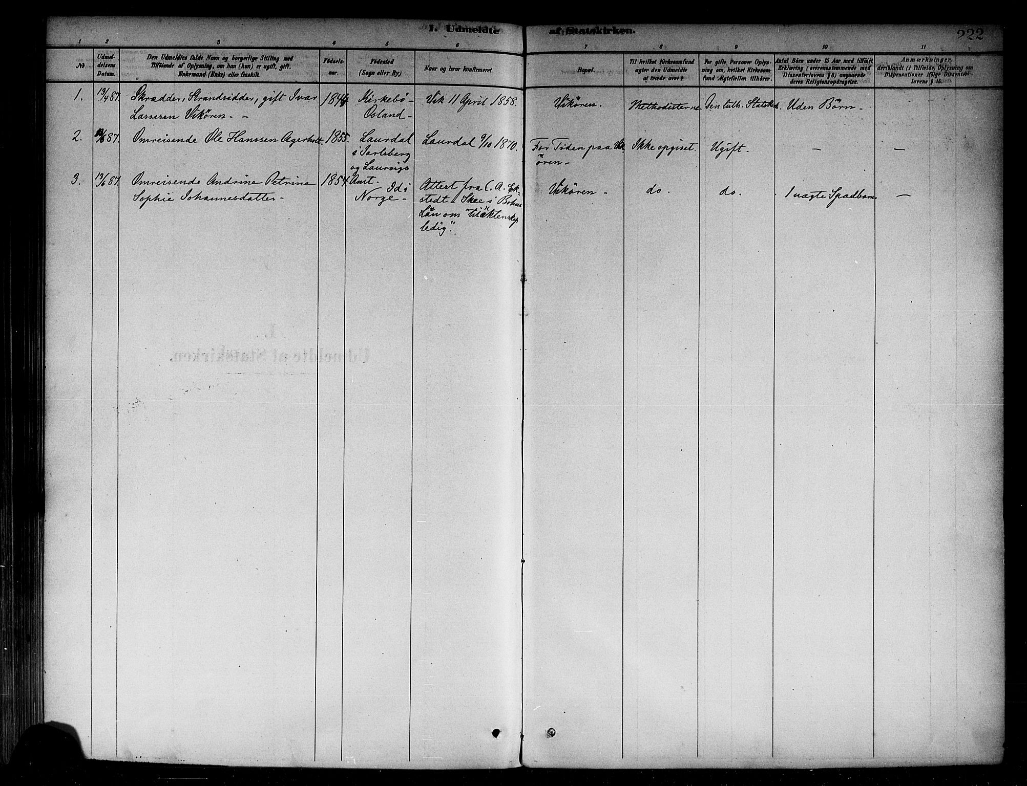 Vik sokneprestembete, AV/SAB-A-81501/H/Haa/Haab/L0001: Parish register (official) no. B 1, 1878-1890, p. 222