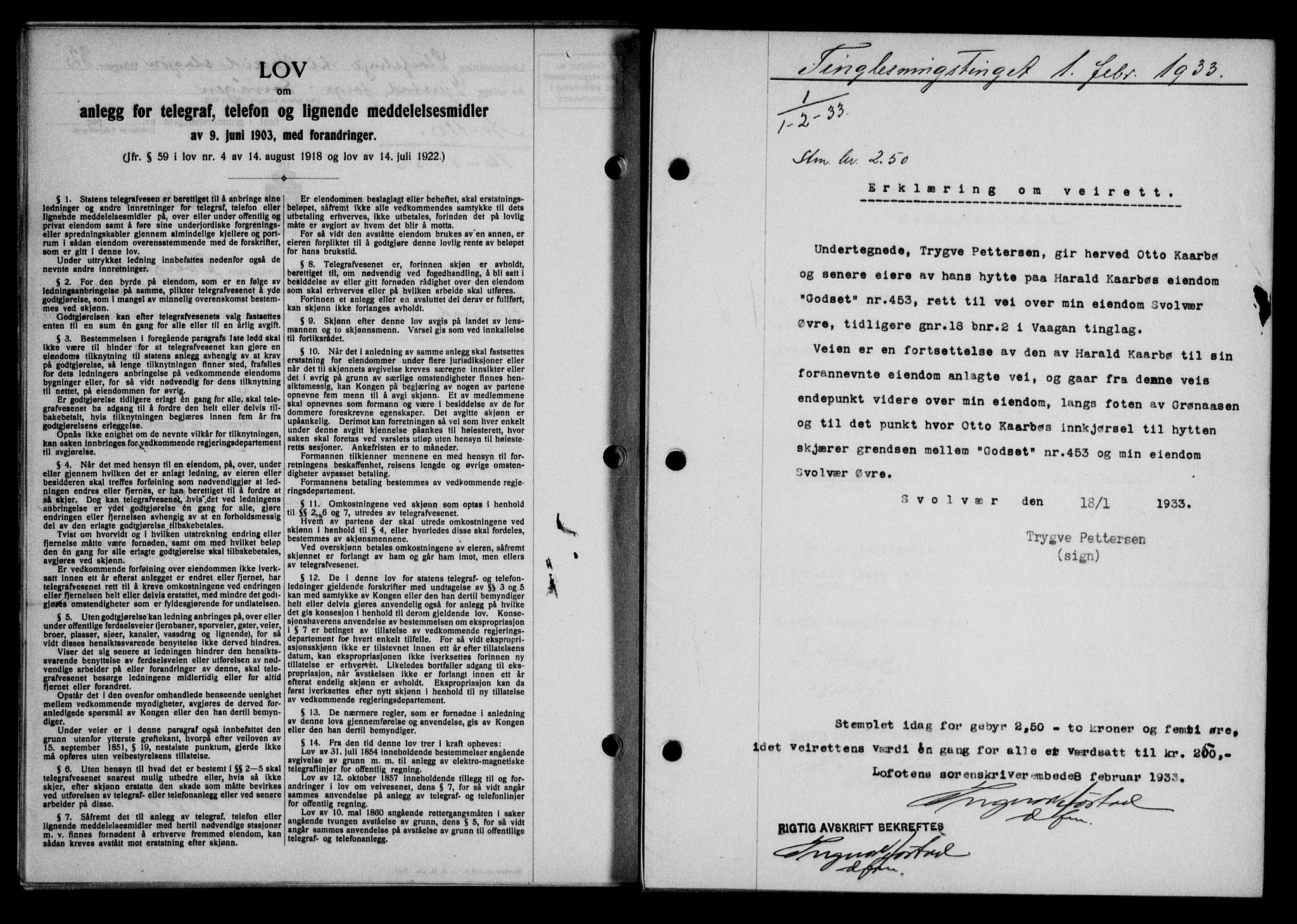Lofoten sorenskriveri, SAT/A-0017/1/2/2C/L0027b: Mortgage book no. 27b, 1933-1933, Deed date: 01.02.1933