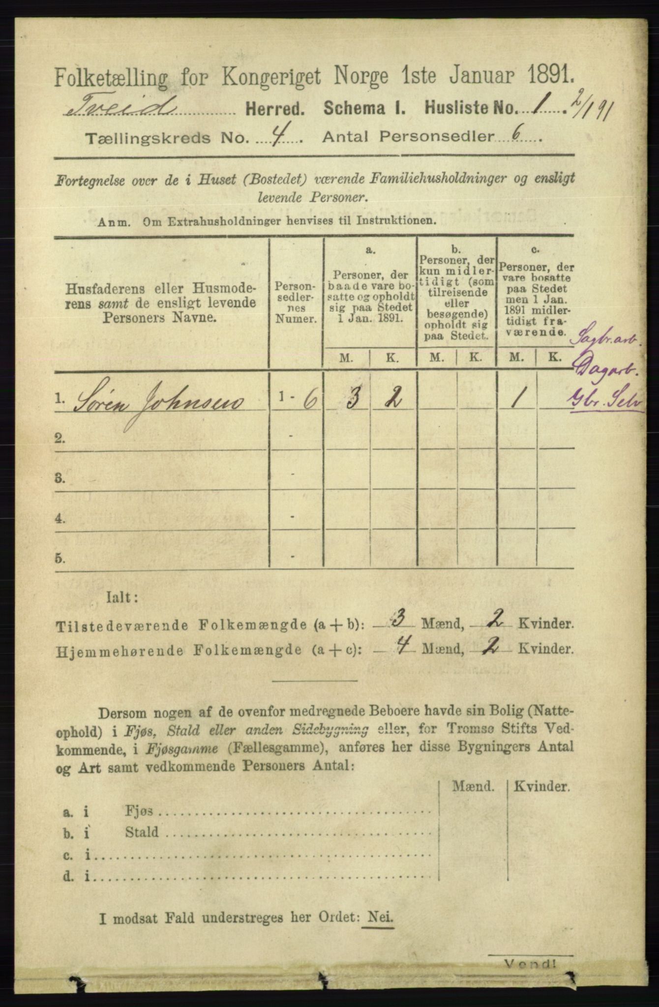 RA, 1891 census for 1013 Tveit, 1891, p. 1740