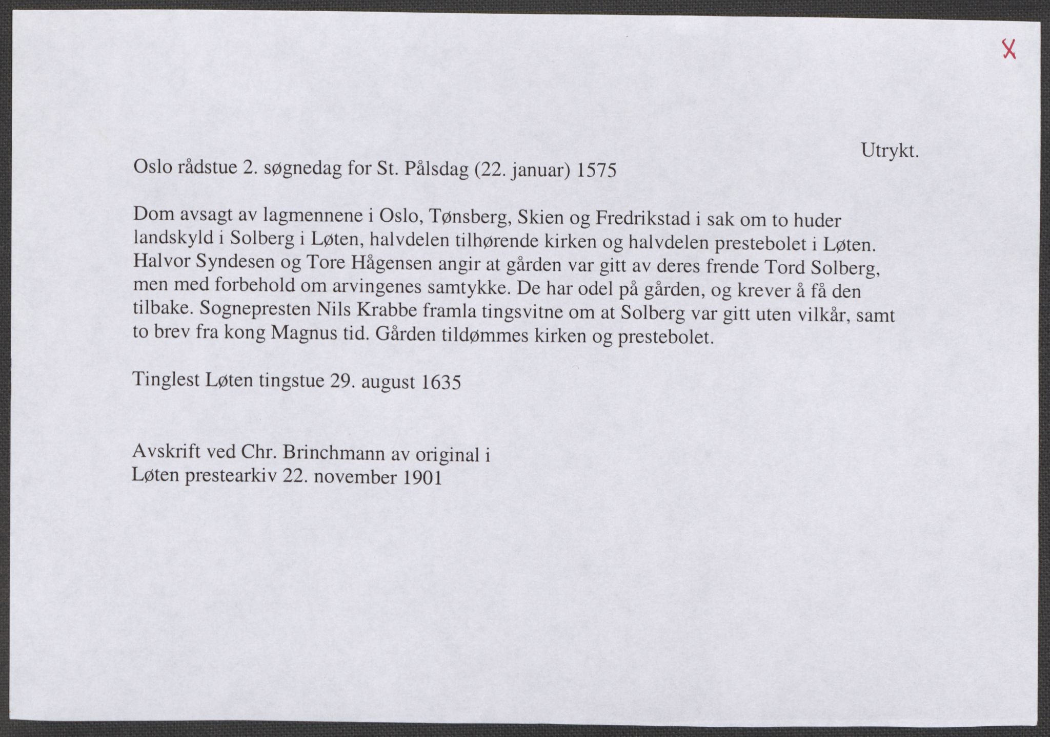 Riksarkivets diplomsamling, AV/RA-EA-5965/F15/L0011: Prestearkiv - Hedmark, 1575-1735, p. 9