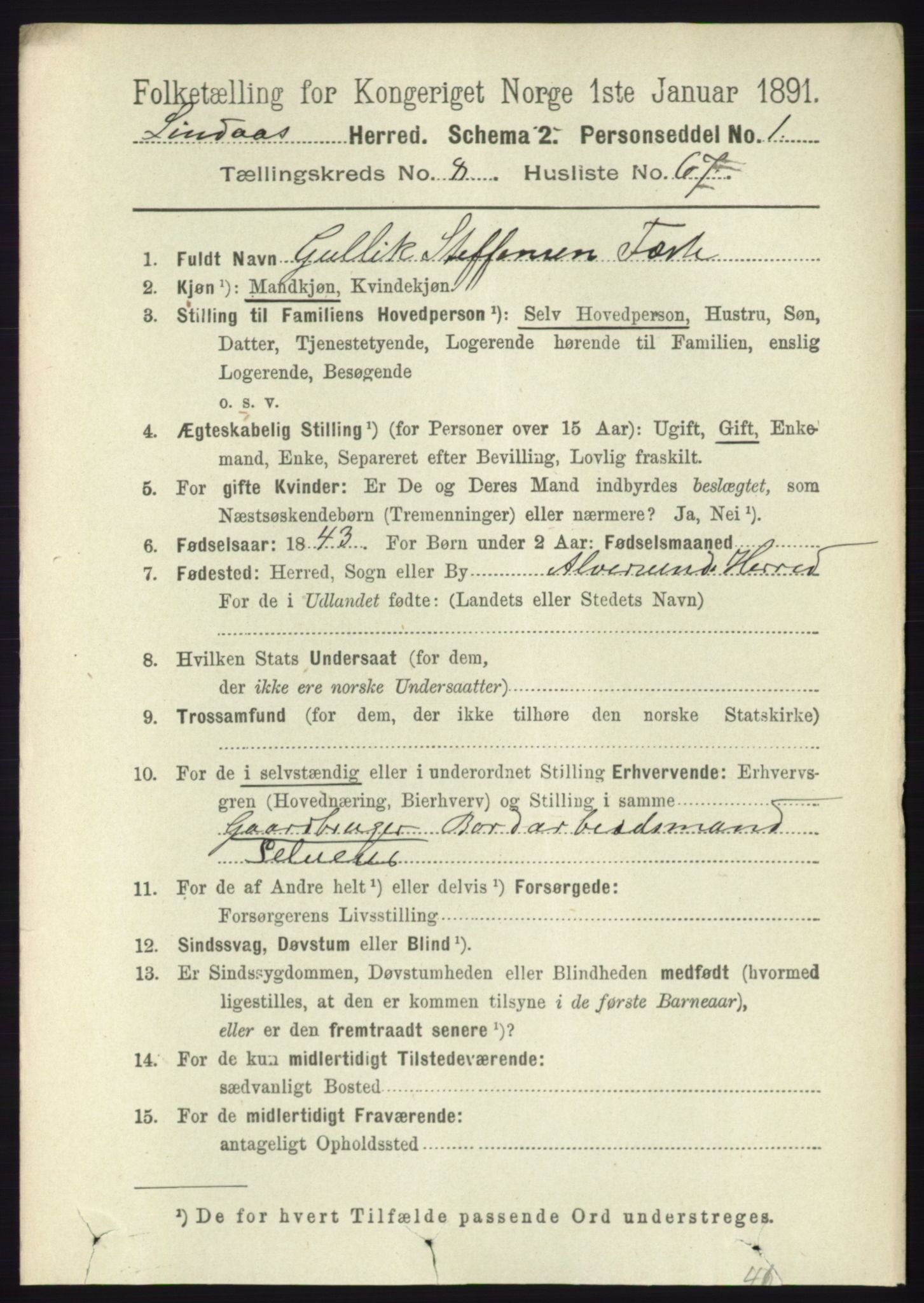 RA, 1891 census for 1263 Lindås, 1891, p. 2889