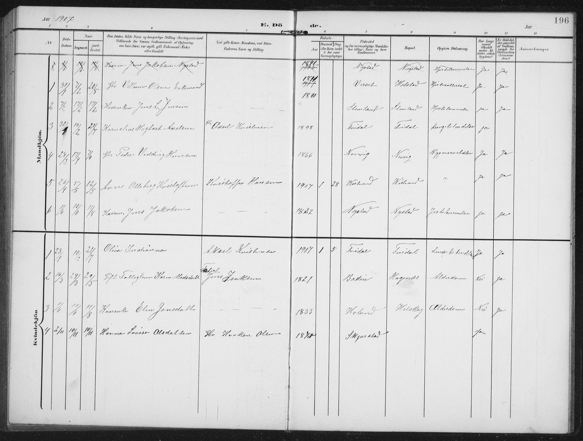 Ministerialprotokoller, klokkerbøker og fødselsregistre - Nordland, AV/SAT-A-1459/851/L0726: Parish register (copy) no. 851C01, 1902-1924, p. 196