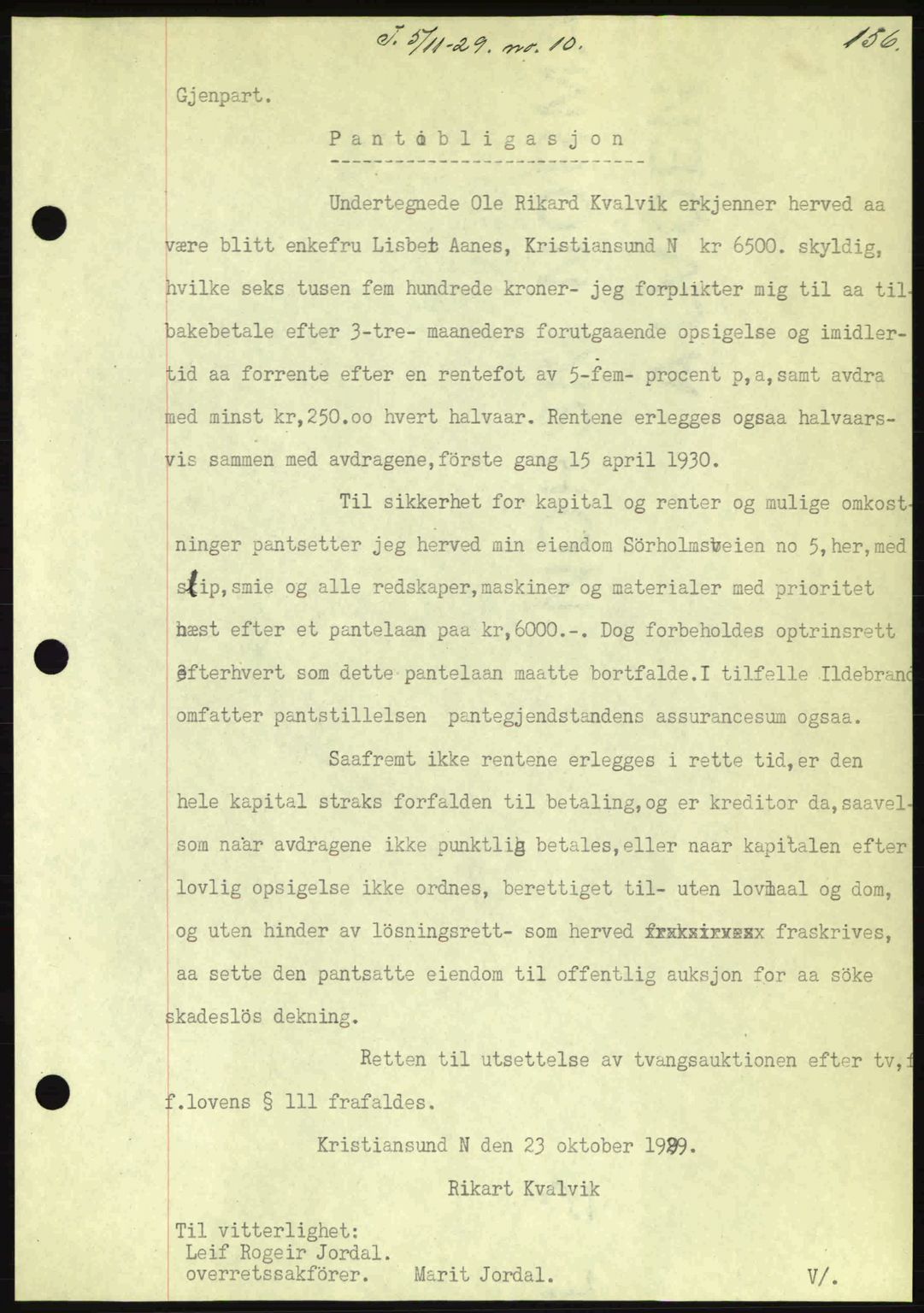 Kristiansund byfogd, AV/SAT-A-4587/A/27: Mortgage book no. 23, 1929-1930, Deed date: 05.11.1929