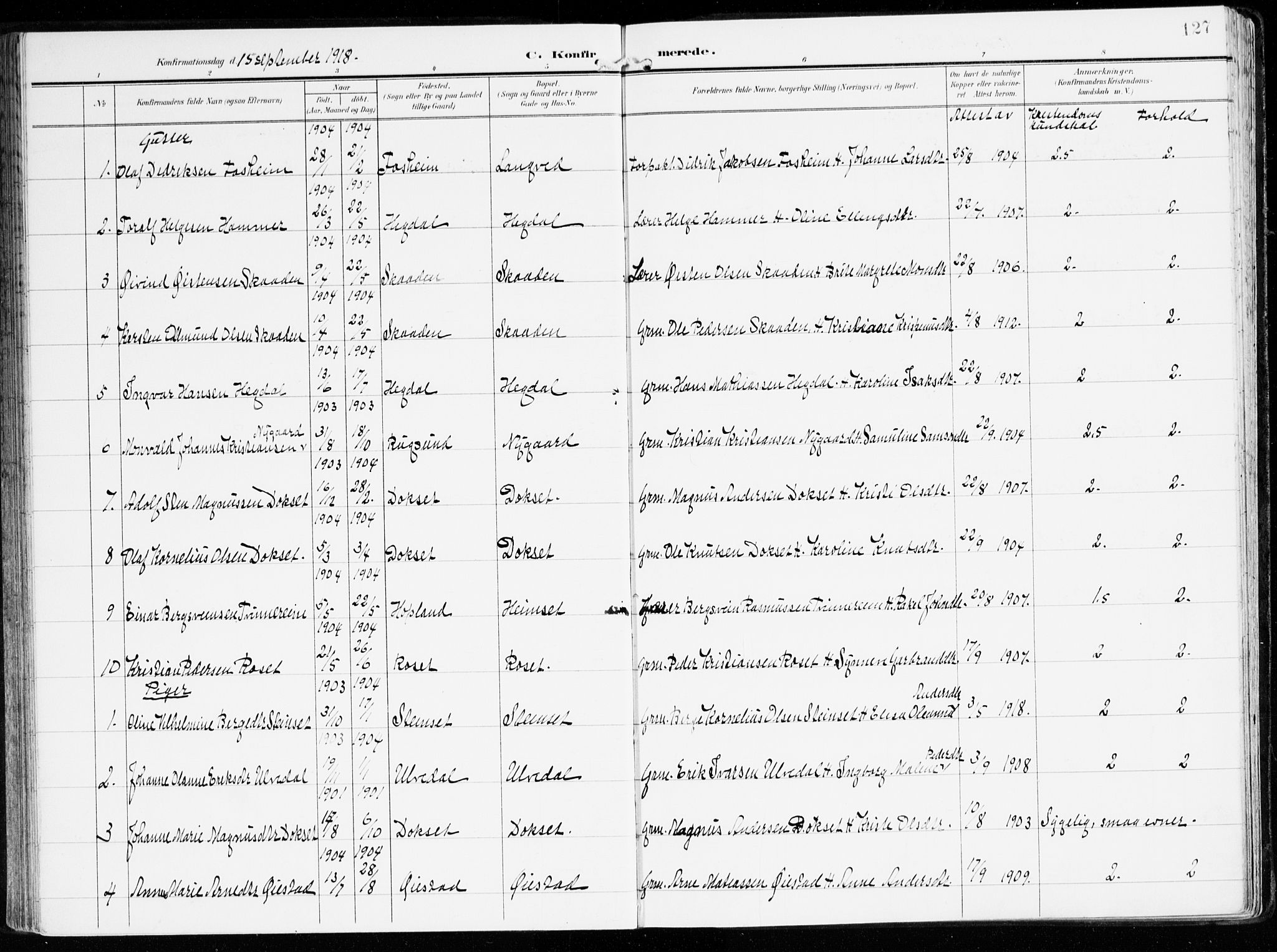 Innvik sokneprestembete, AV/SAB-A-80501: Parish register (official) no. B 2, 1903-1929, p. 127