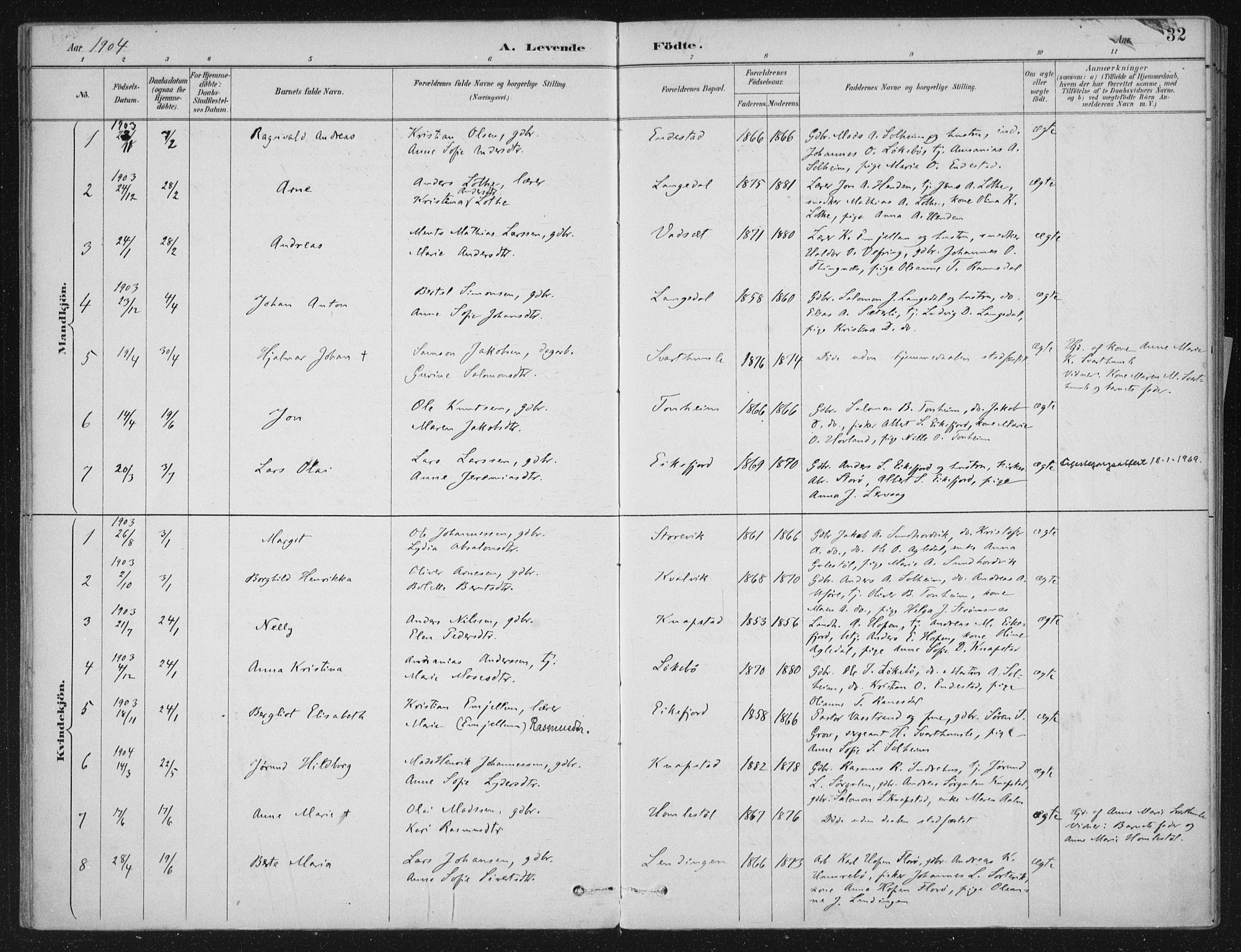 Kinn sokneprestembete, SAB/A-80801/H/Haa/Haae/L0001: Parish register (official) no. E 1, 1890-1916, p. 32