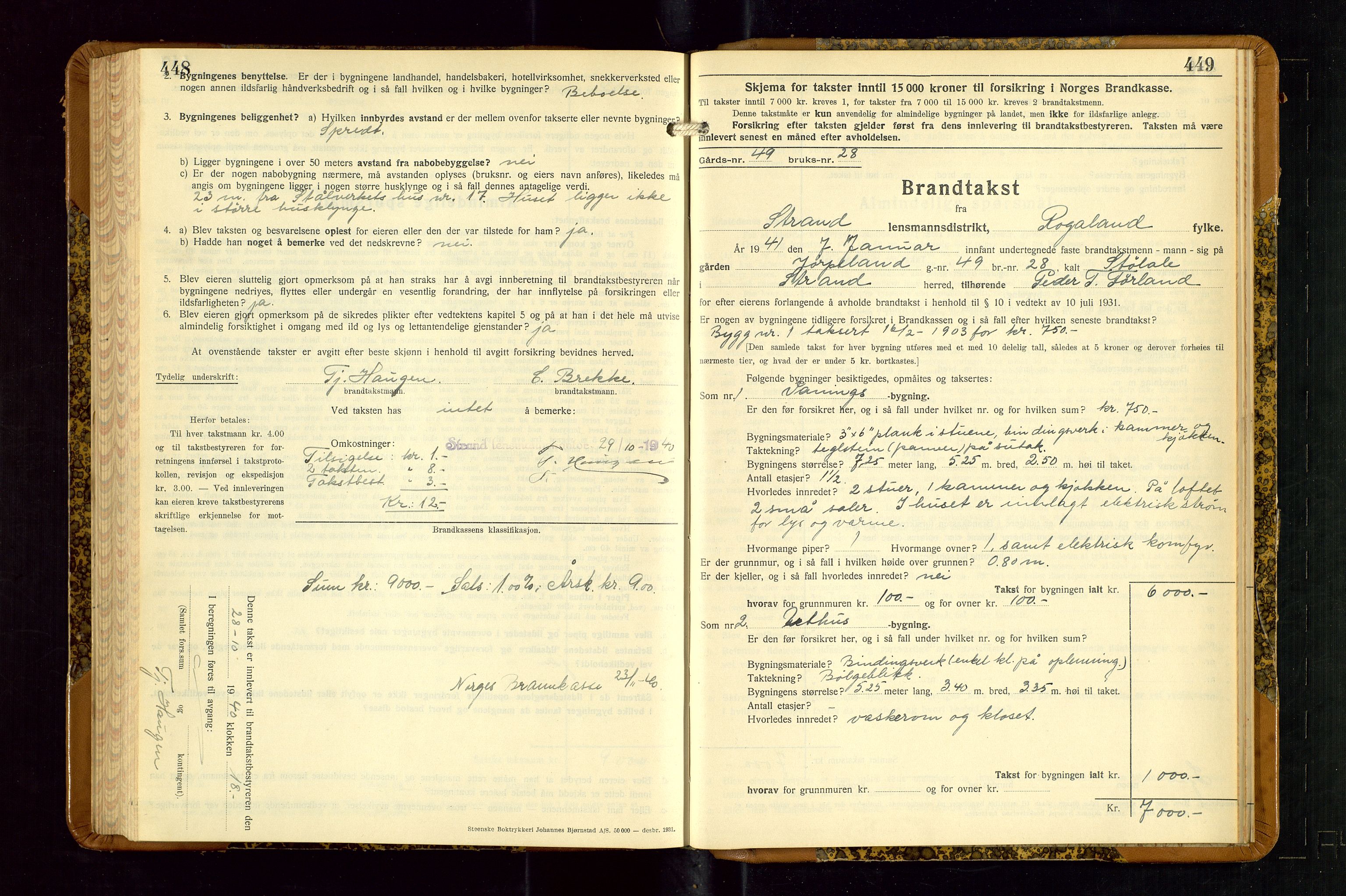 Strand og Forsand lensmannskontor, AV/SAST-A-100451/Gob/L0001: Branntakstprotokoll, 1935-1942, p. 448-449