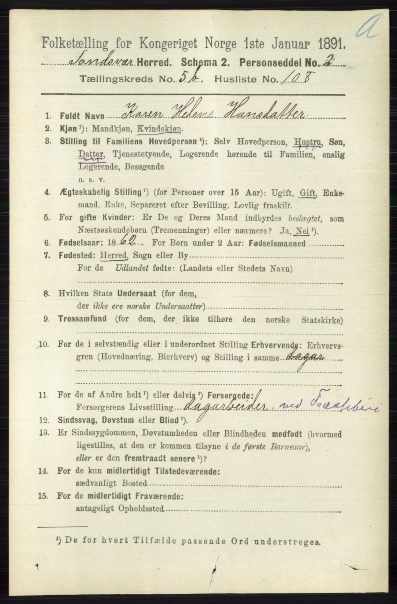 RA, 1891 census for 0629 Sandsvær, 1891, p. 3296
