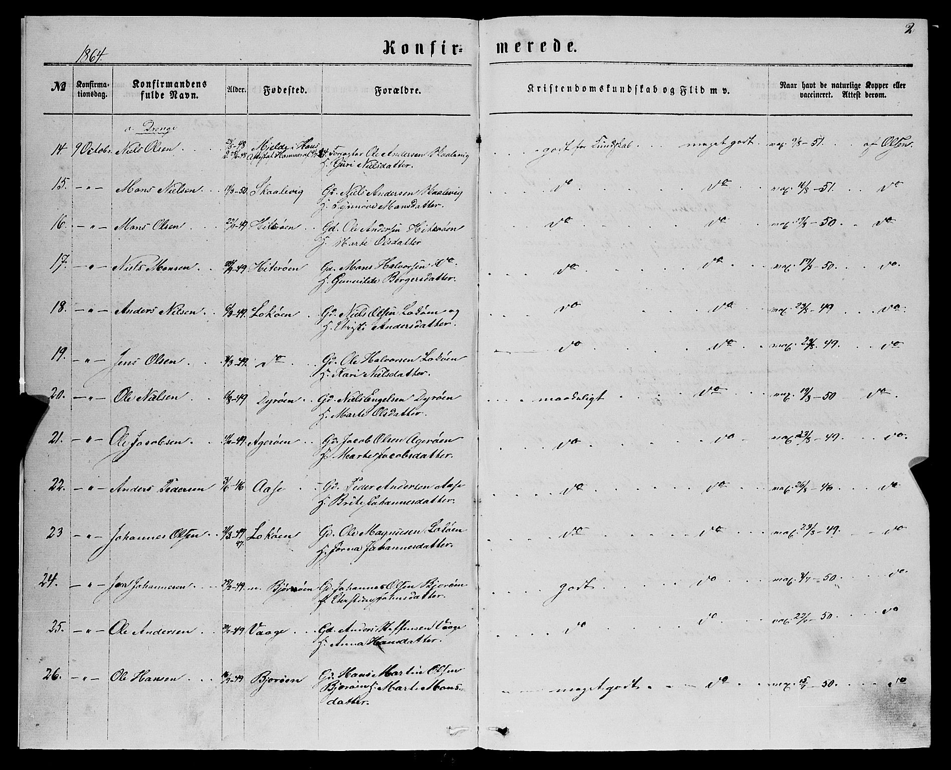 Fjell sokneprestembete, SAB/A-75301/H/Haa: Parish register (official) no. A 5, 1864-1877, p. 2