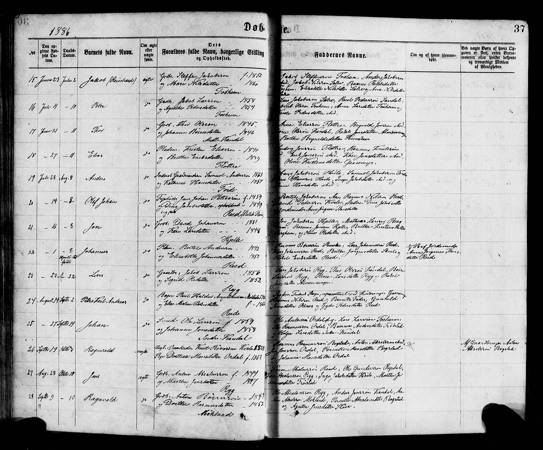 Gloppen sokneprestembete, AV/SAB-A-80101/H/Haa/Haac/L0001: Parish register (official) no. C 1, 1871-1886, p. 37