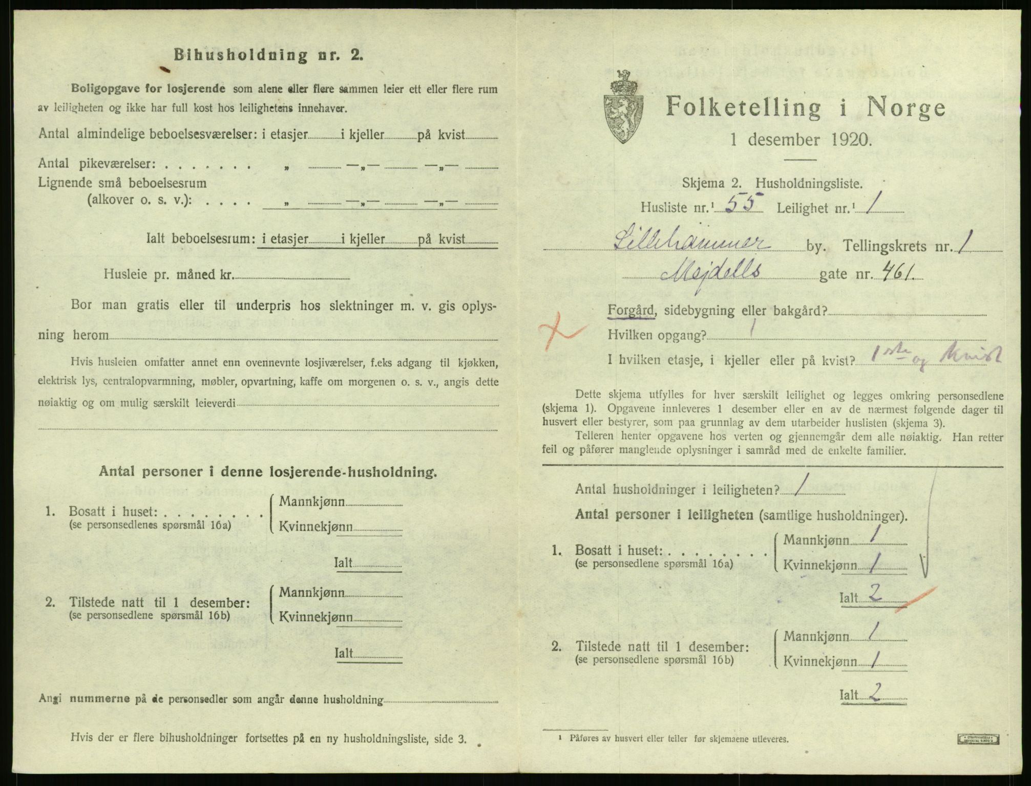 SAH, 1920 census for Lillehammer, 1920, p. 1504