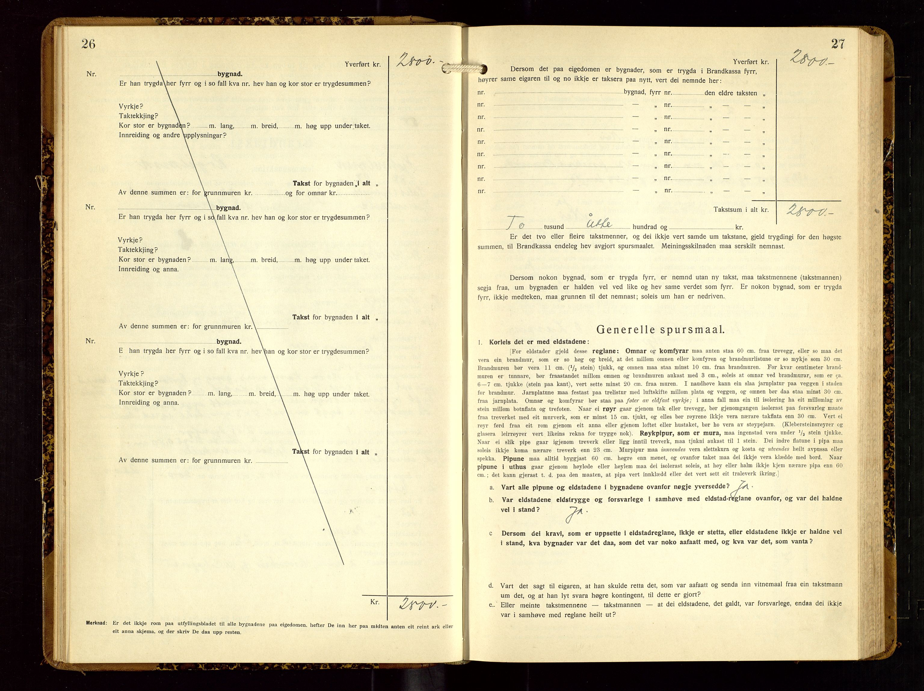 Hjelmeland lensmannskontor, SAST/A-100439/Gob/L0003: "Brandtakstbok", 1932-1950, p. 26-27