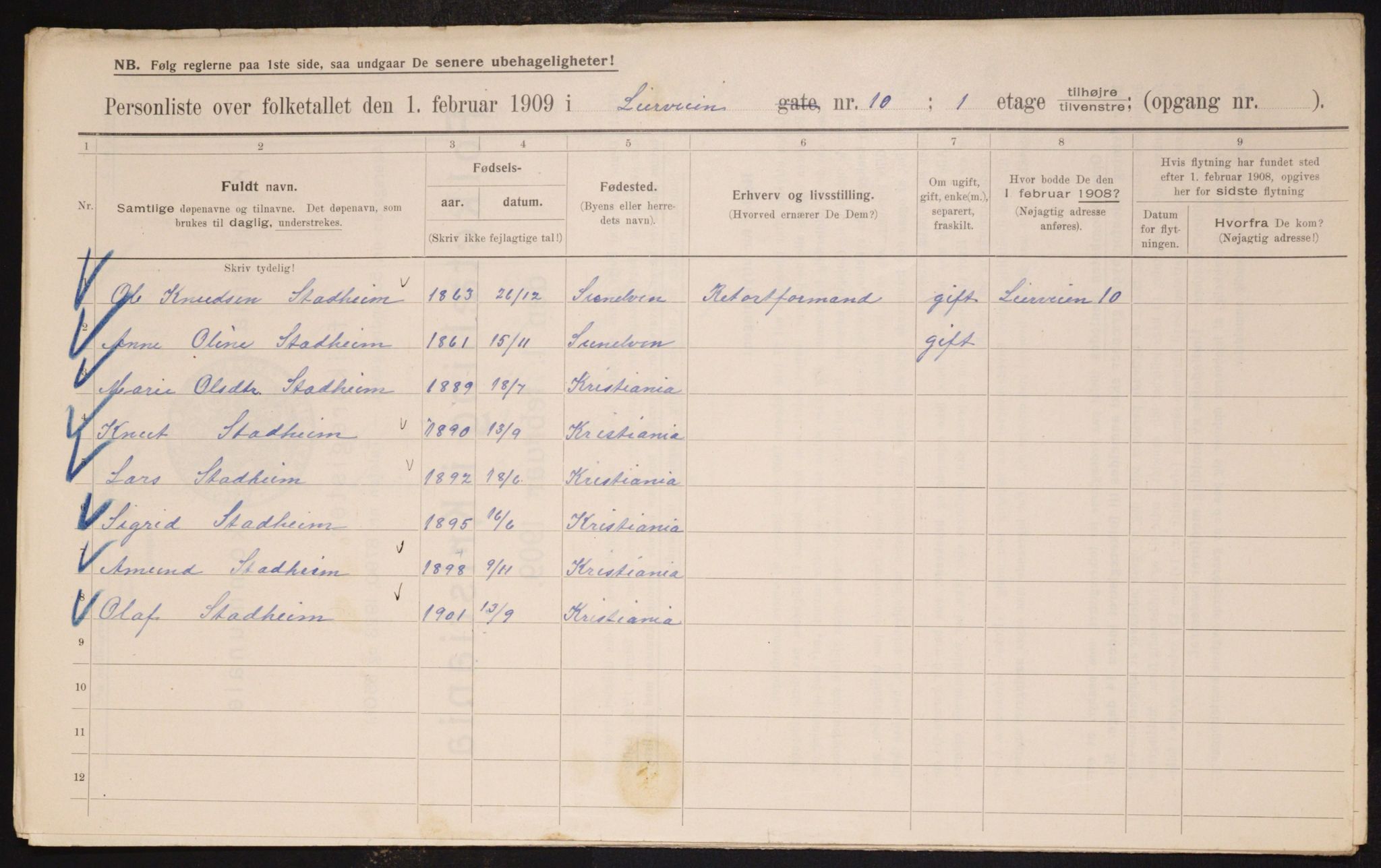 OBA, Municipal Census 1909 for Kristiania, 1909, p. 52478