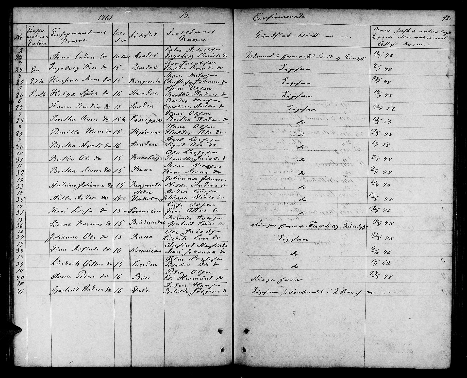Lavik sokneprestembete, SAB/A-80901: Parish register (copy) no. A 1, 1854-1881, p. 92