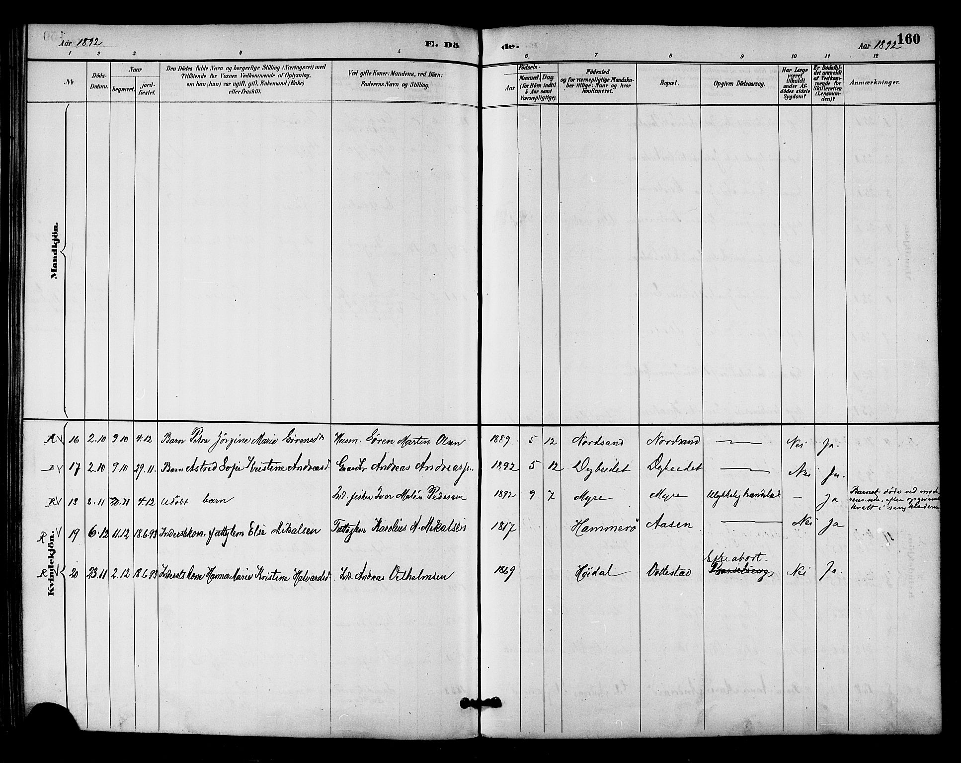 Ministerialprotokoller, klokkerbøker og fødselsregistre - Nordland, AV/SAT-A-1459/893/L1337: Parish register (official) no. 893A09, 1885-1893, p. 160