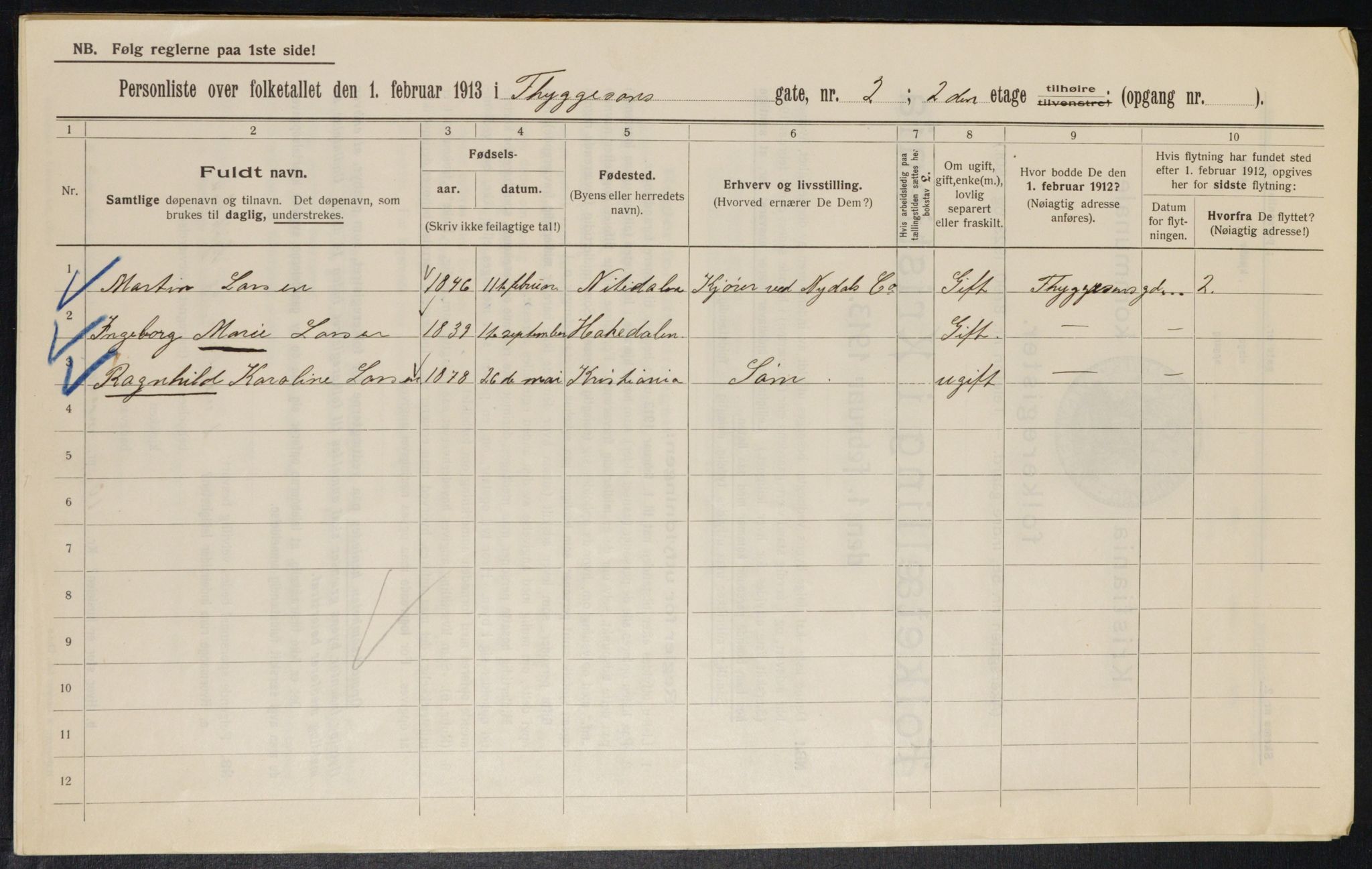 OBA, Municipal Census 1913 for Kristiania, 1913, p. 111384