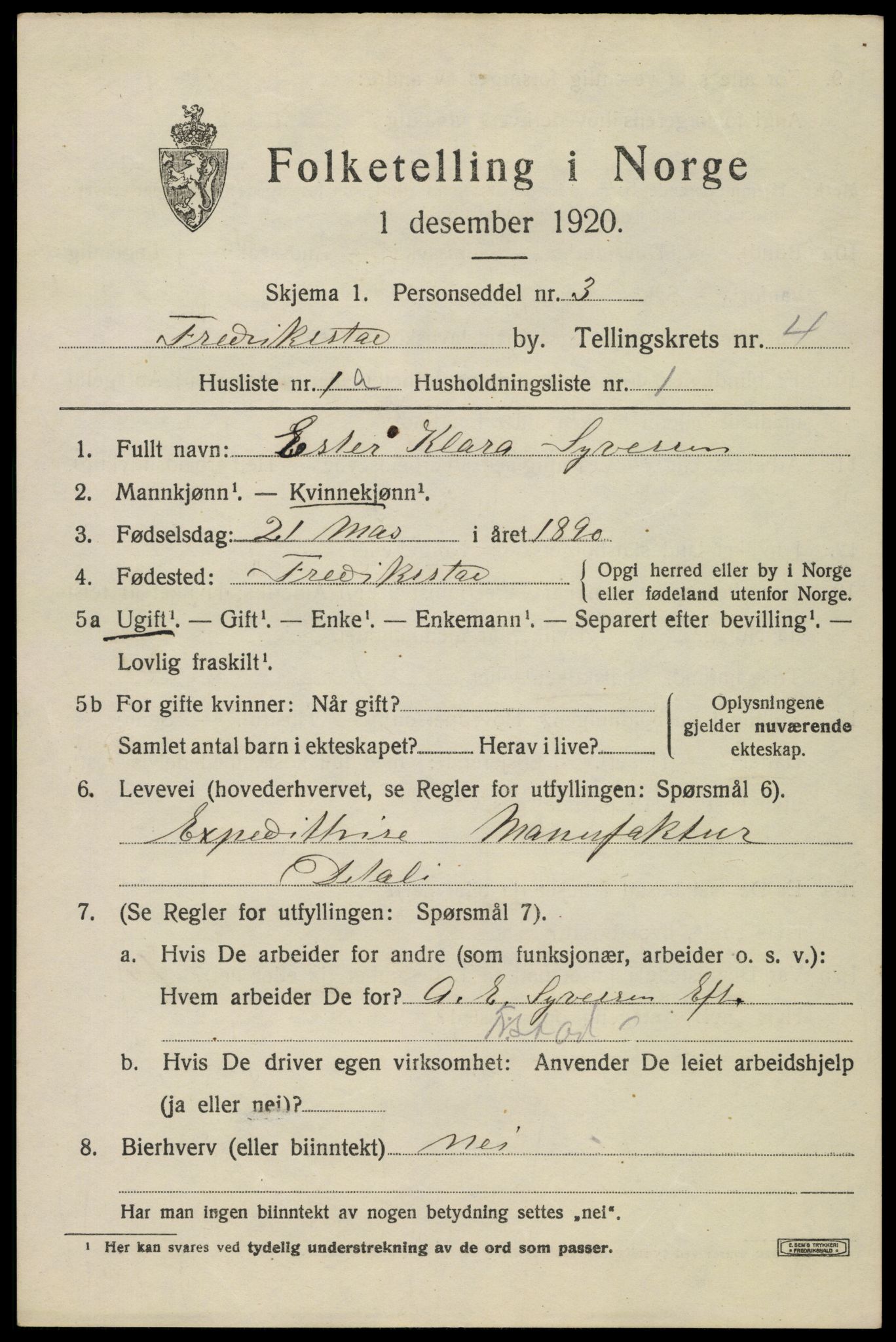 SAO, 1920 census for Fredrikstad, 1920, p. 16889