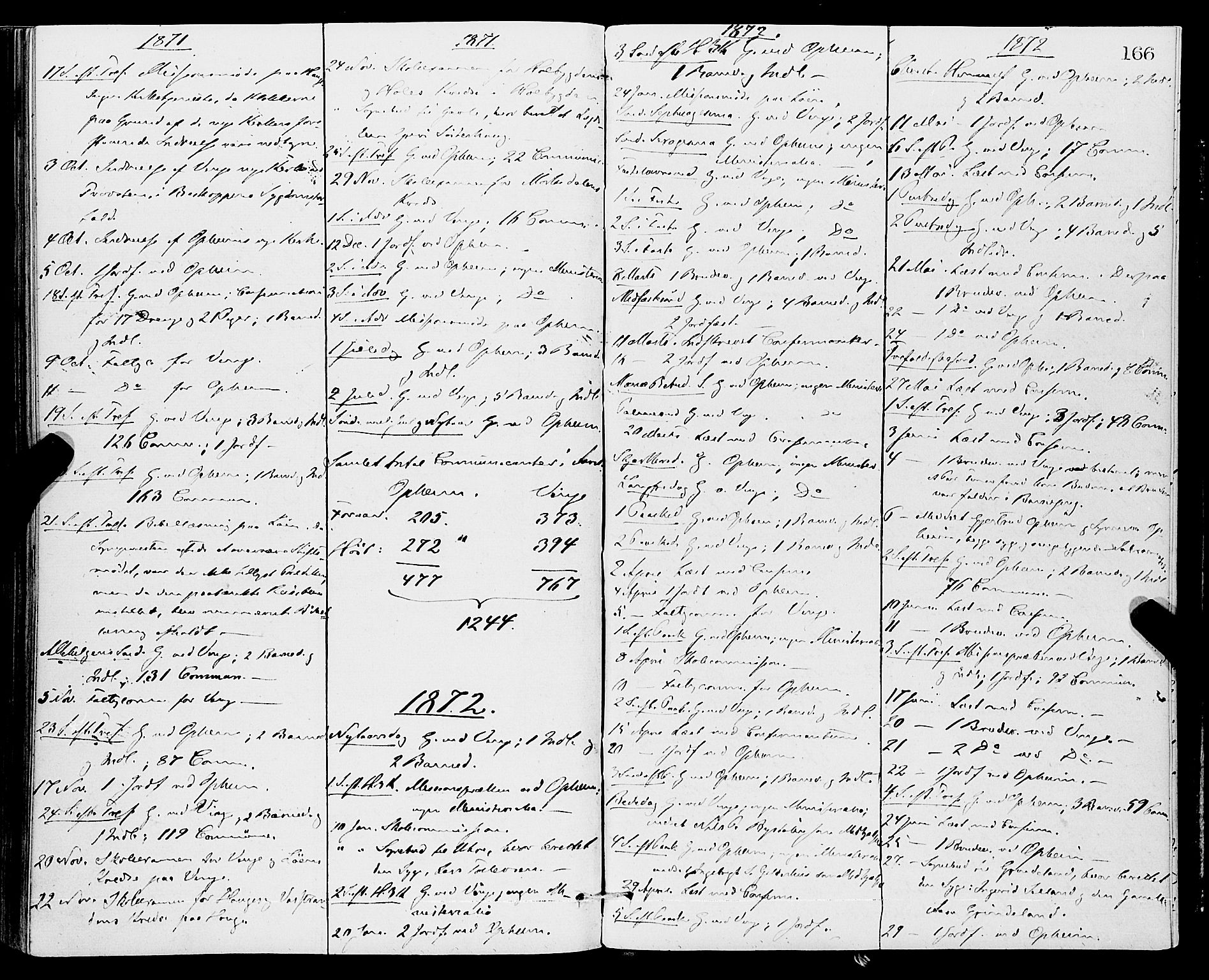 Vossestrand Sokneprestembete, SAB/A-79101/H/Haa: Parish register (official) no. A 1, 1866-1877, p. 166