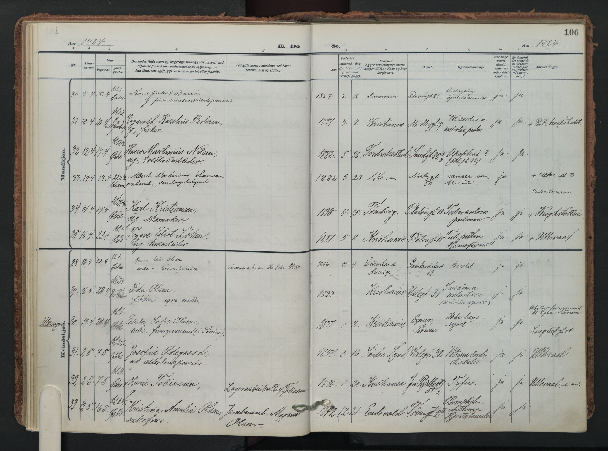Grønland prestekontor Kirkebøker, SAO/A-10848/F/Fa/L0019: Parish register (official) no. 19, 1918-1938, p. 106