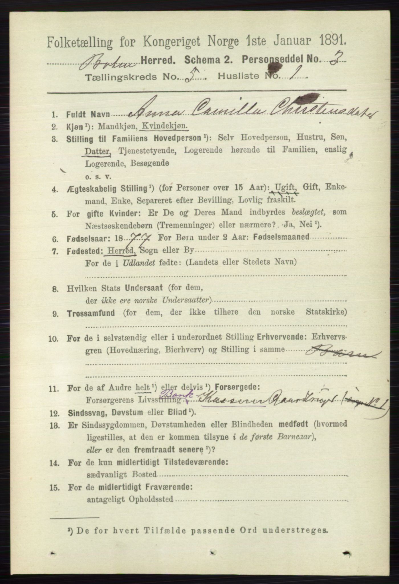 RA, 1891 census for 0715 Botne, 1891, p. 1951