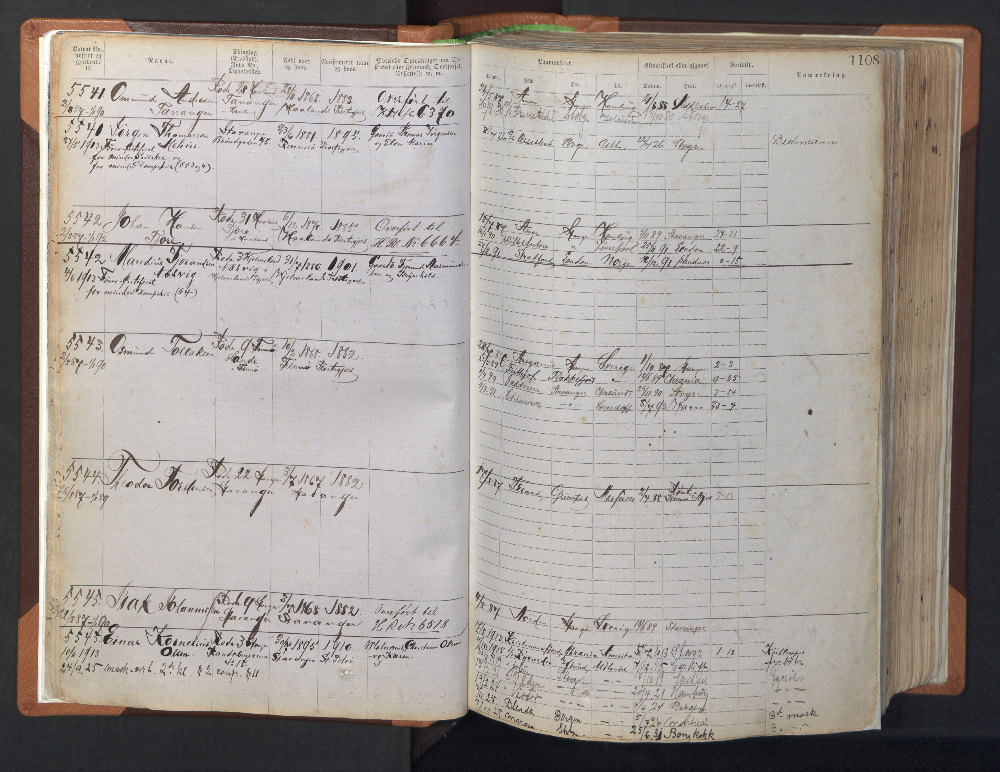 Stavanger sjømannskontor, AV/SAST-A-102006/F/Ff/L0007: Annotasjonsrulle, patentnr. 5506-7180, 1887-1900, p. 13