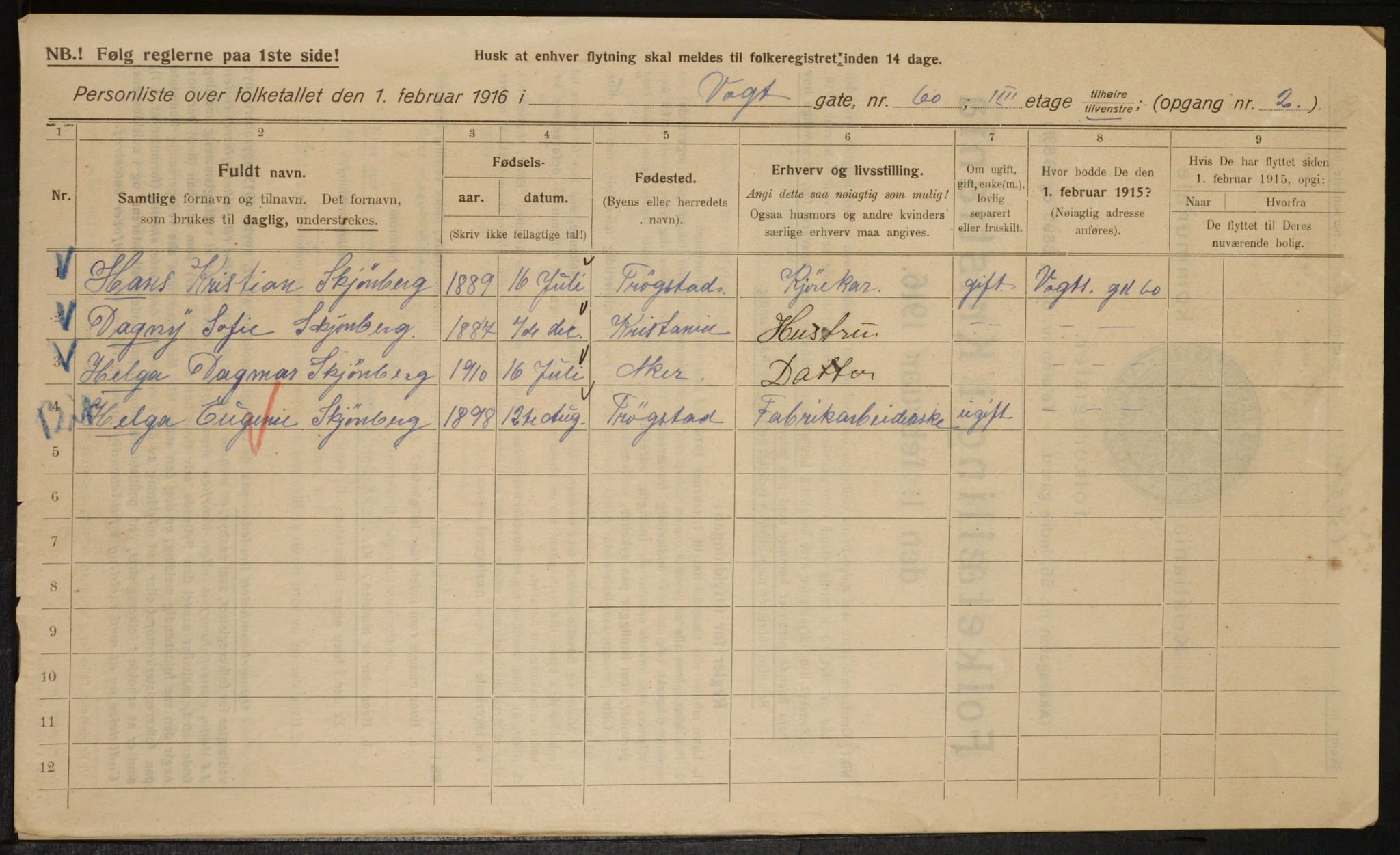 OBA, Municipal Census 1916 for Kristiania, 1916, p. 129036