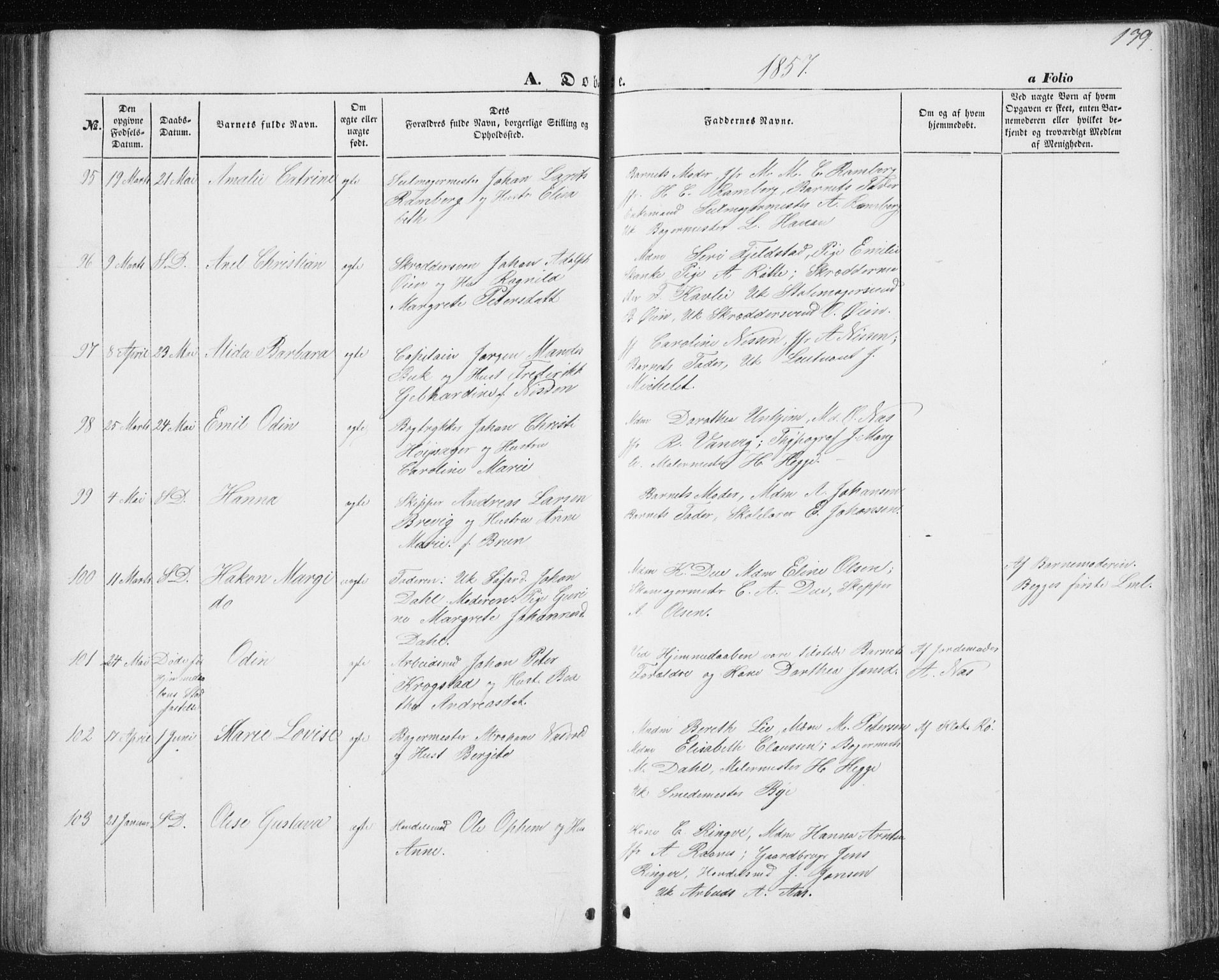 Ministerialprotokoller, klokkerbøker og fødselsregistre - Sør-Trøndelag, AV/SAT-A-1456/602/L0112: Parish register (official) no. 602A10, 1848-1859, p. 139