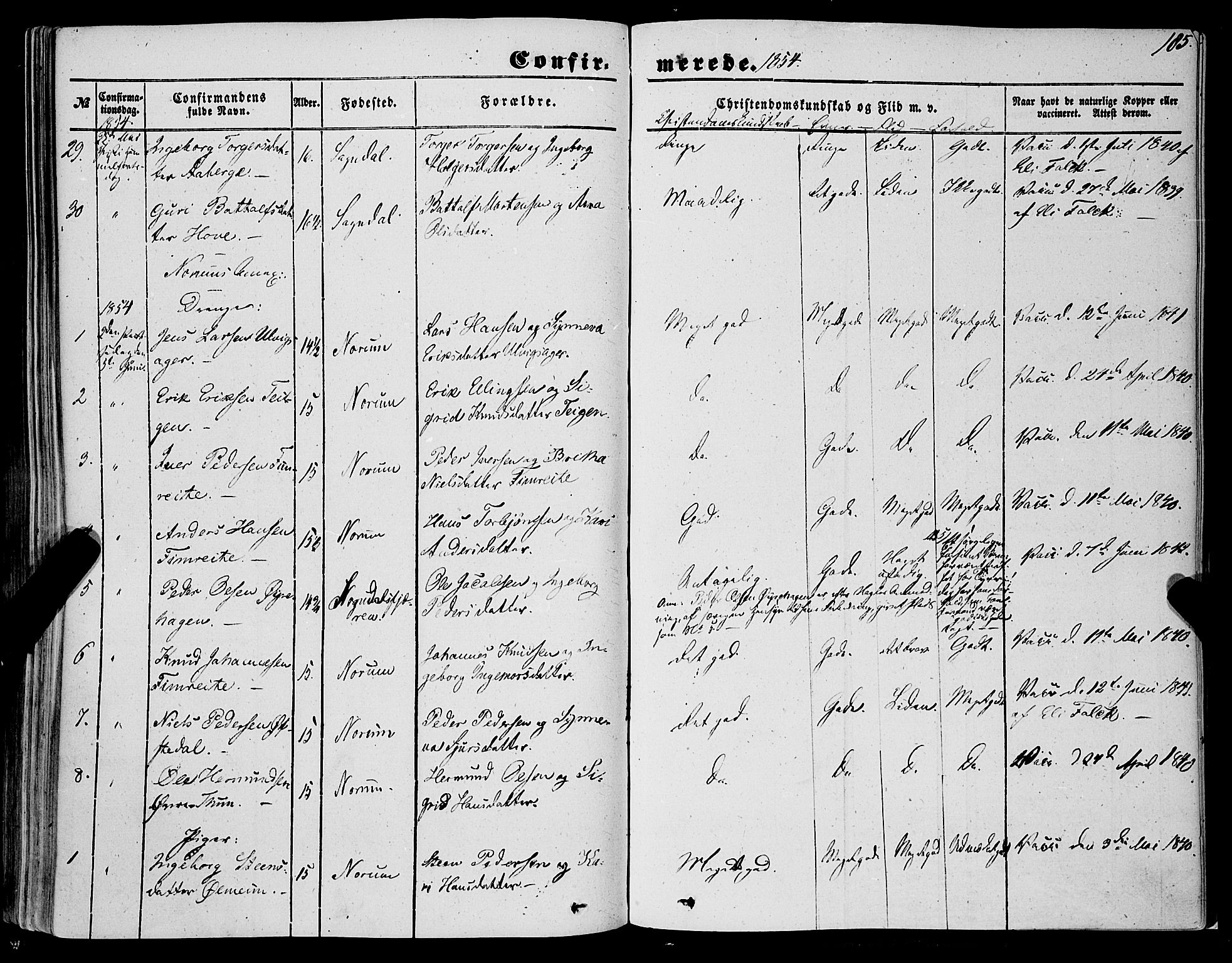 Sogndal sokneprestembete, AV/SAB-A-81301/H/Haa/Haaa/L0012I: Parish register (official) no. A 12I, 1847-1859, p. 185