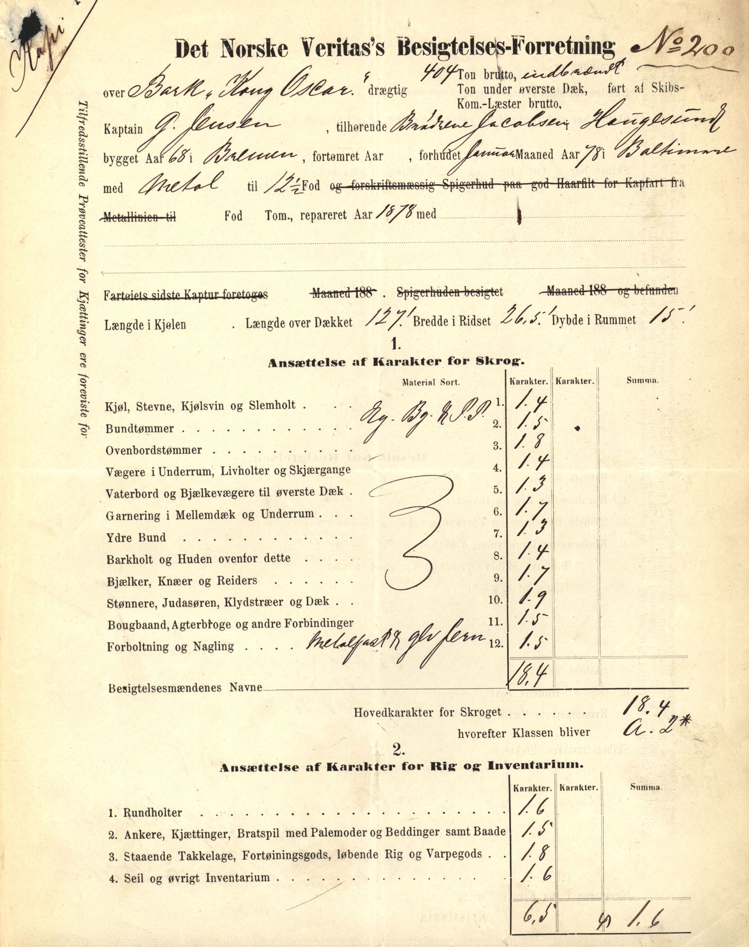 Pa 63 - Østlandske skibsassuranceforening, VEMU/A-1079/G/Ga/L0014/0003: Havaridokumenter / Helene, Joanchas, Kong Oskar af Sandefjord, Kong Oscar af Haugesund, 1881, p. 41