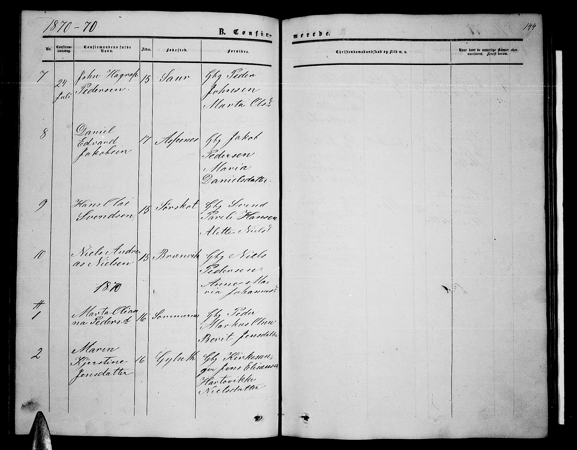 Ministerialprotokoller, klokkerbøker og fødselsregistre - Nordland, AV/SAT-A-1459/857/L0827: Parish register (copy) no. 857C02, 1852-1879, p. 144