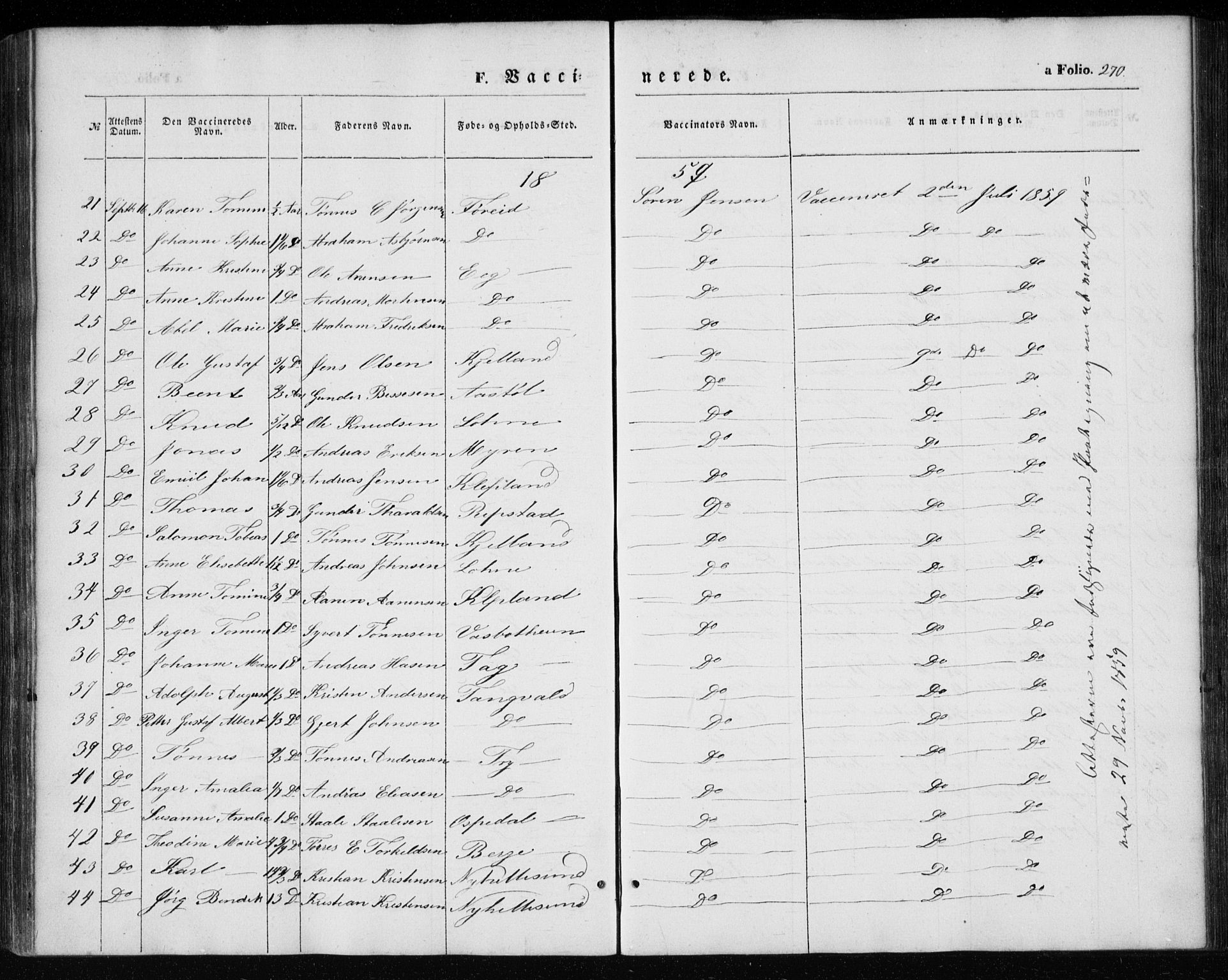 Søgne sokneprestkontor, AV/SAK-1111-0037/F/Fa/Fab/L0010: Parish register (official) no. A 10, 1853-1869, p. 270