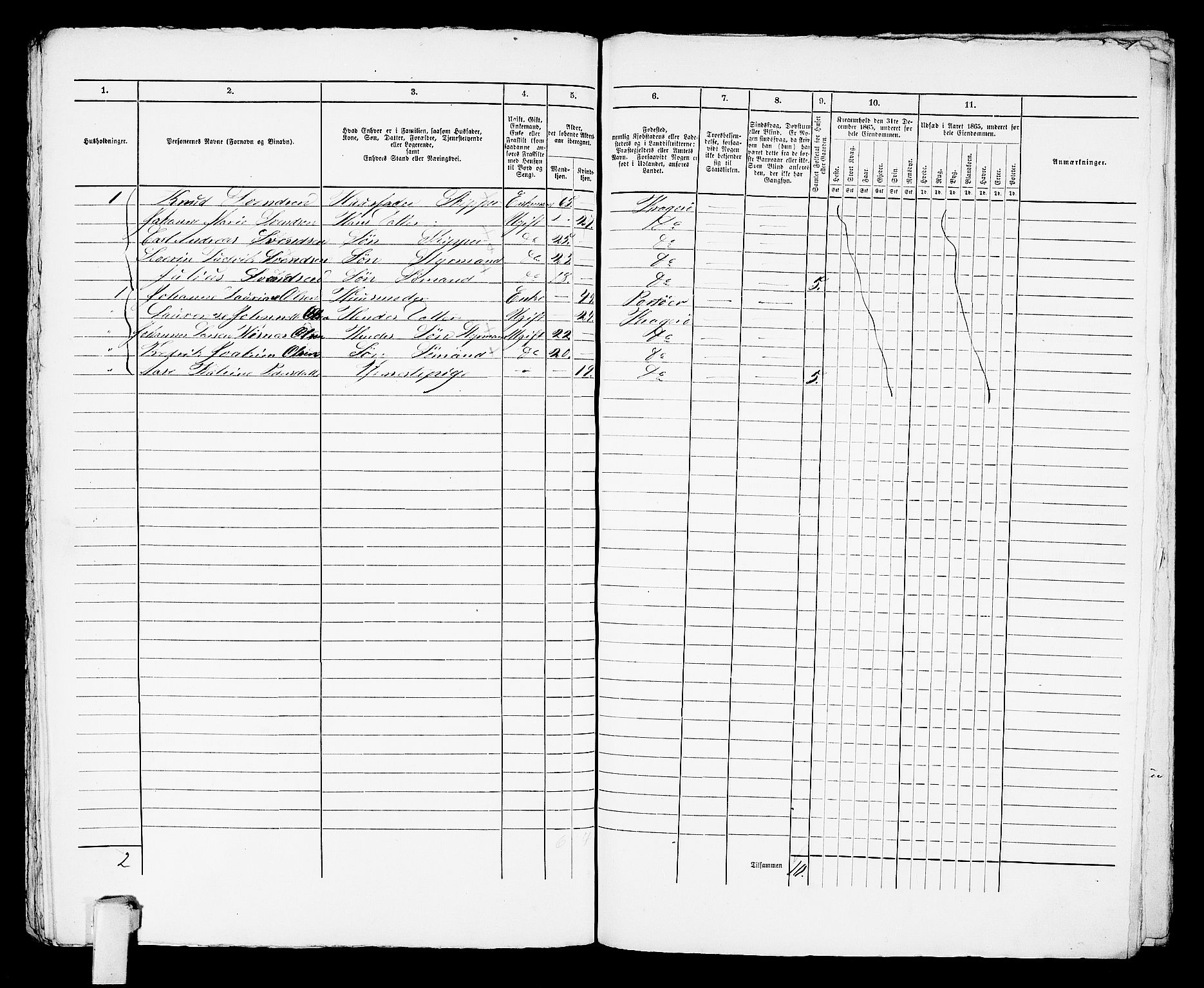 RA, 1865 census for Kragerø/Kragerø, 1865, p. 1013