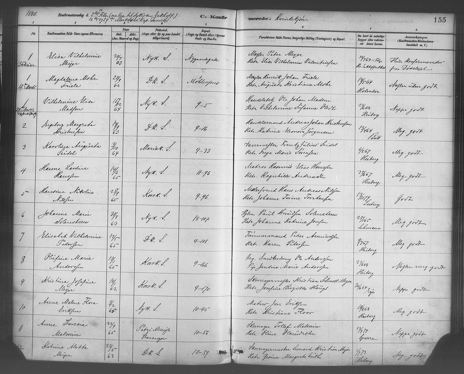 Domkirken sokneprestembete, SAB/A-74801/H/Haa/L0030: Parish register (official) no. C 5, 1880-1898, p. 155