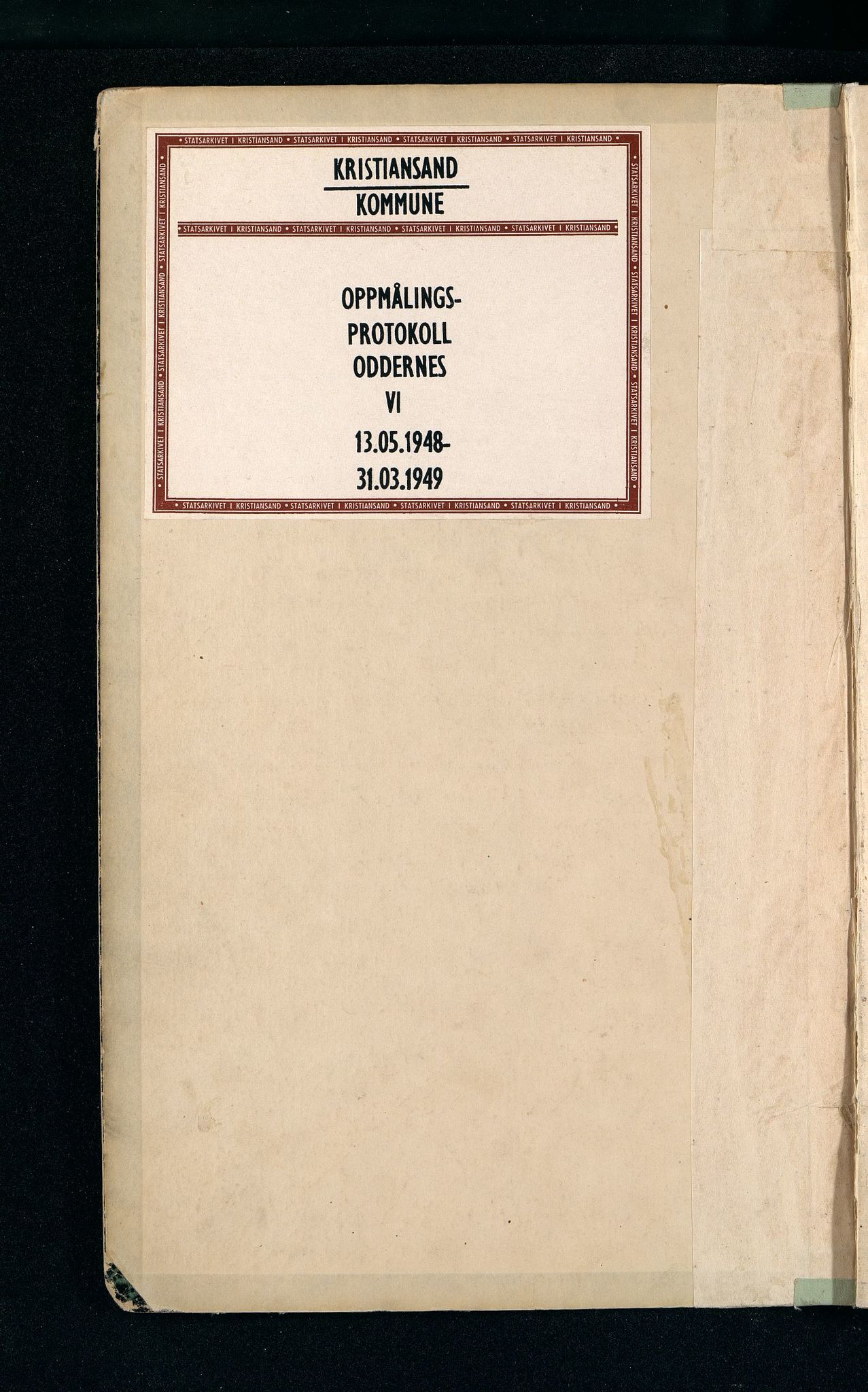 Oddernes kommune - Oppmålingsvesenet, ARKSOR/1001OD773/Ia/L0006: Oppmålingsprotokoll nr.6 (d), 1948-1949