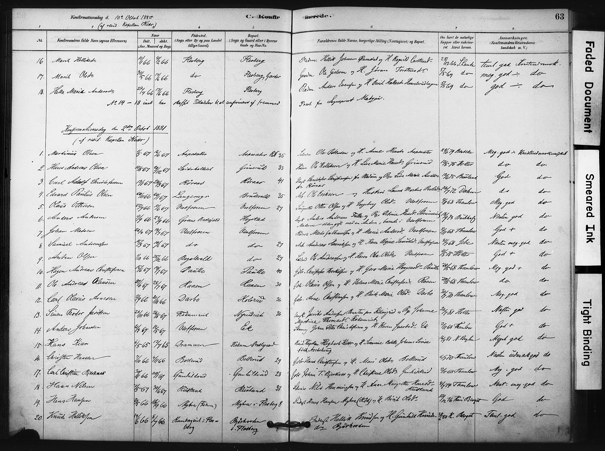 Fiskum kirkebøker, AV/SAKO-A-15/F/Fa/L0002: Parish register (official) no. 2, 1878-1890, p. 63