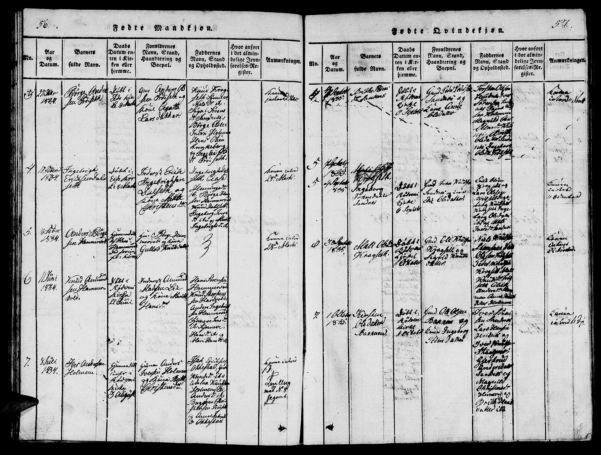 Ministerialprotokoller, klokkerbøker og fødselsregistre - Møre og Romsdal, AV/SAT-A-1454/548/L0613: Parish register (copy) no. 548C01, 1818-1846, p. 56-57