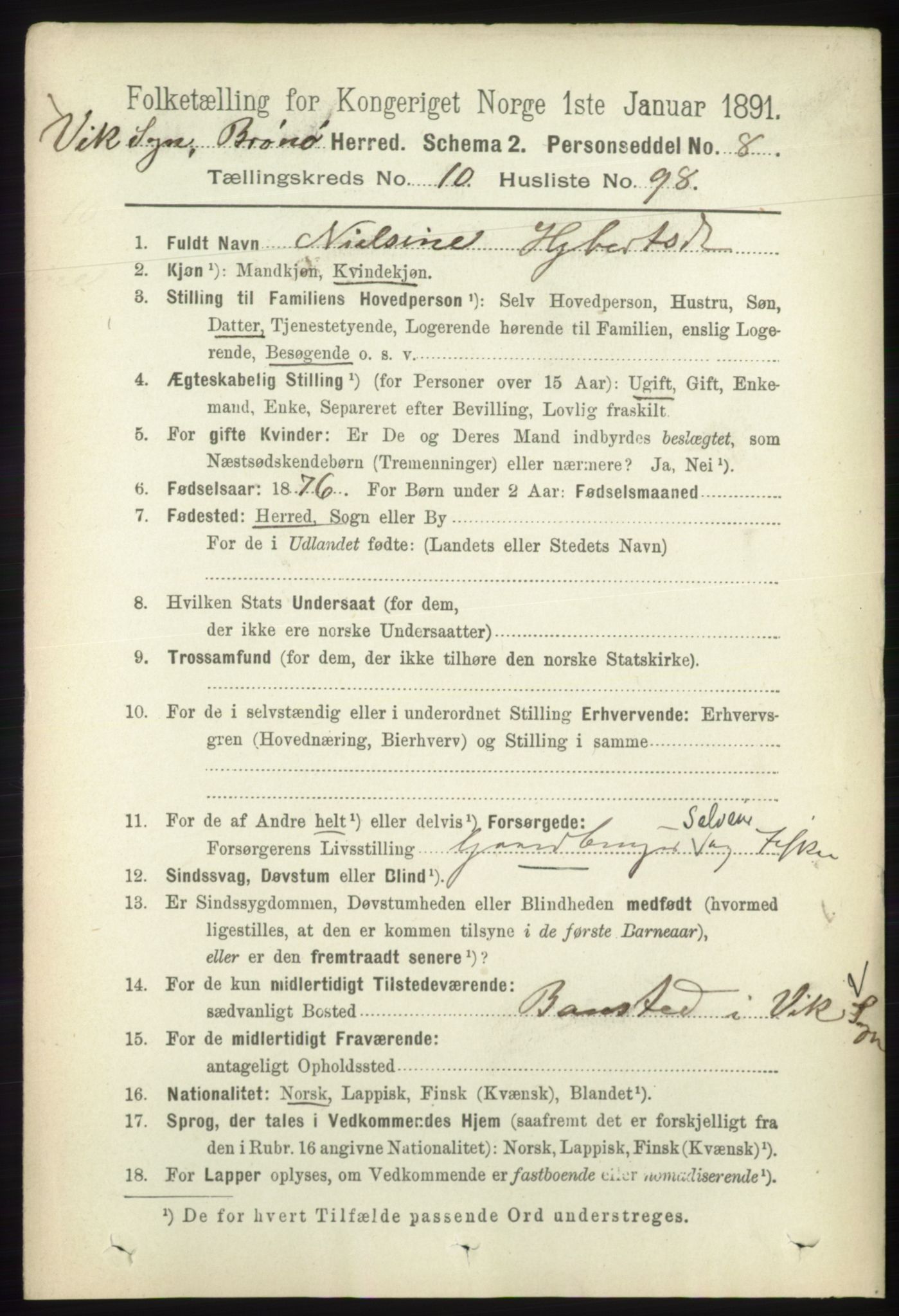 RA, 1891 census for 1814 Brønnøy, 1891, p. 6376