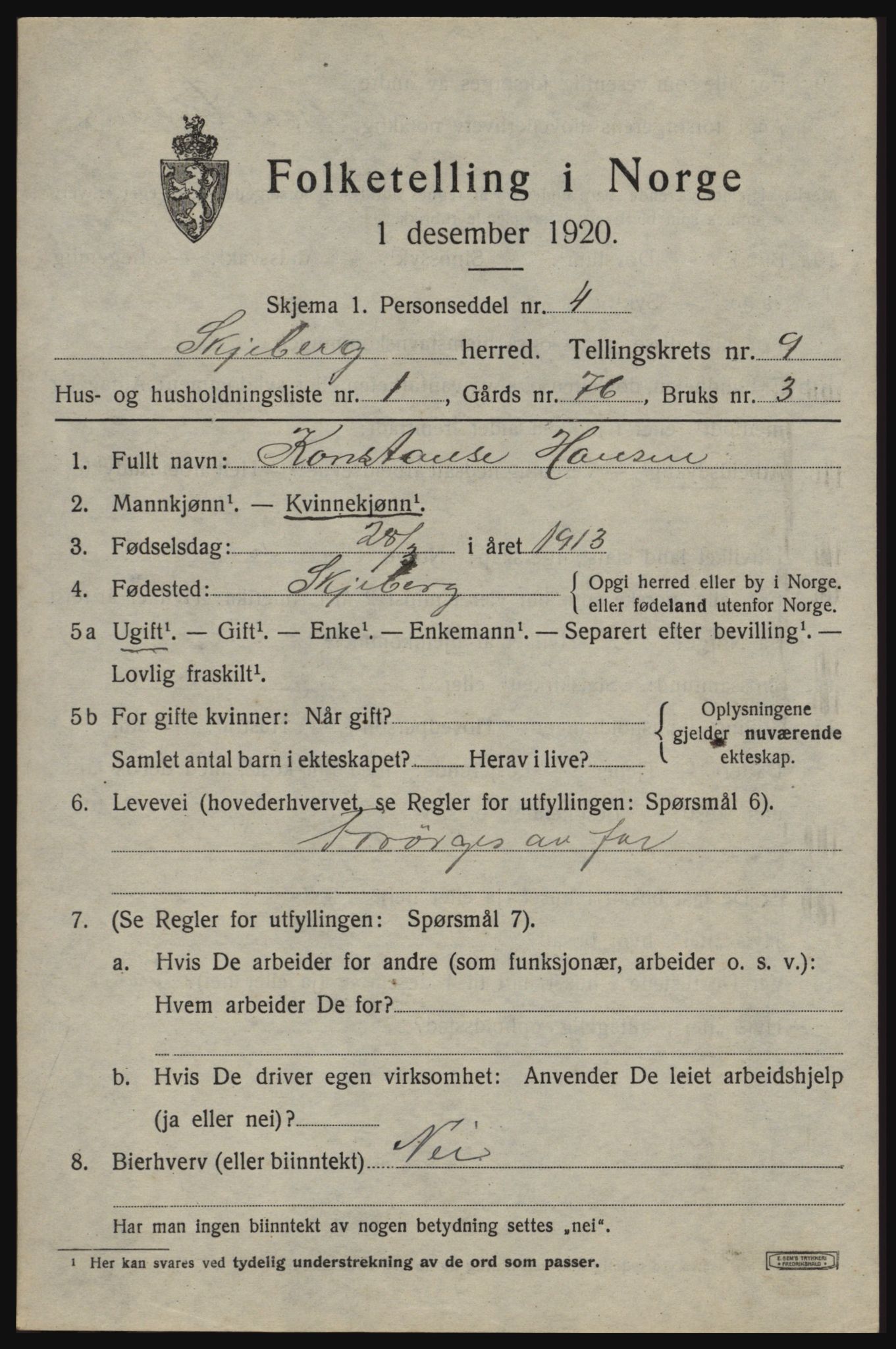 SAO, 1920 census for Skjeberg, 1920, p. 8871