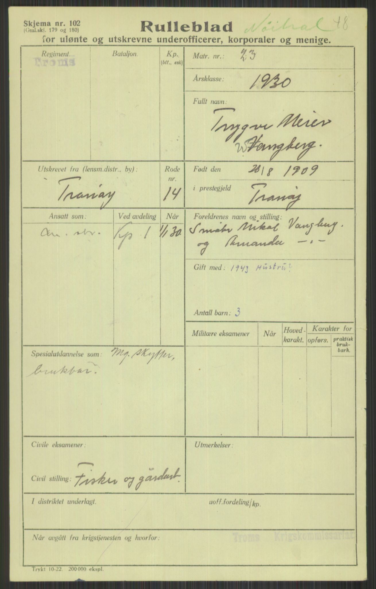 Forsvaret, Troms infanteriregiment nr. 16, AV/RA-RAFA-3146/P/Pa/L0014: Rulleblad for regimentets menige mannskaper, årsklasse 1930, 1930, p. 1087