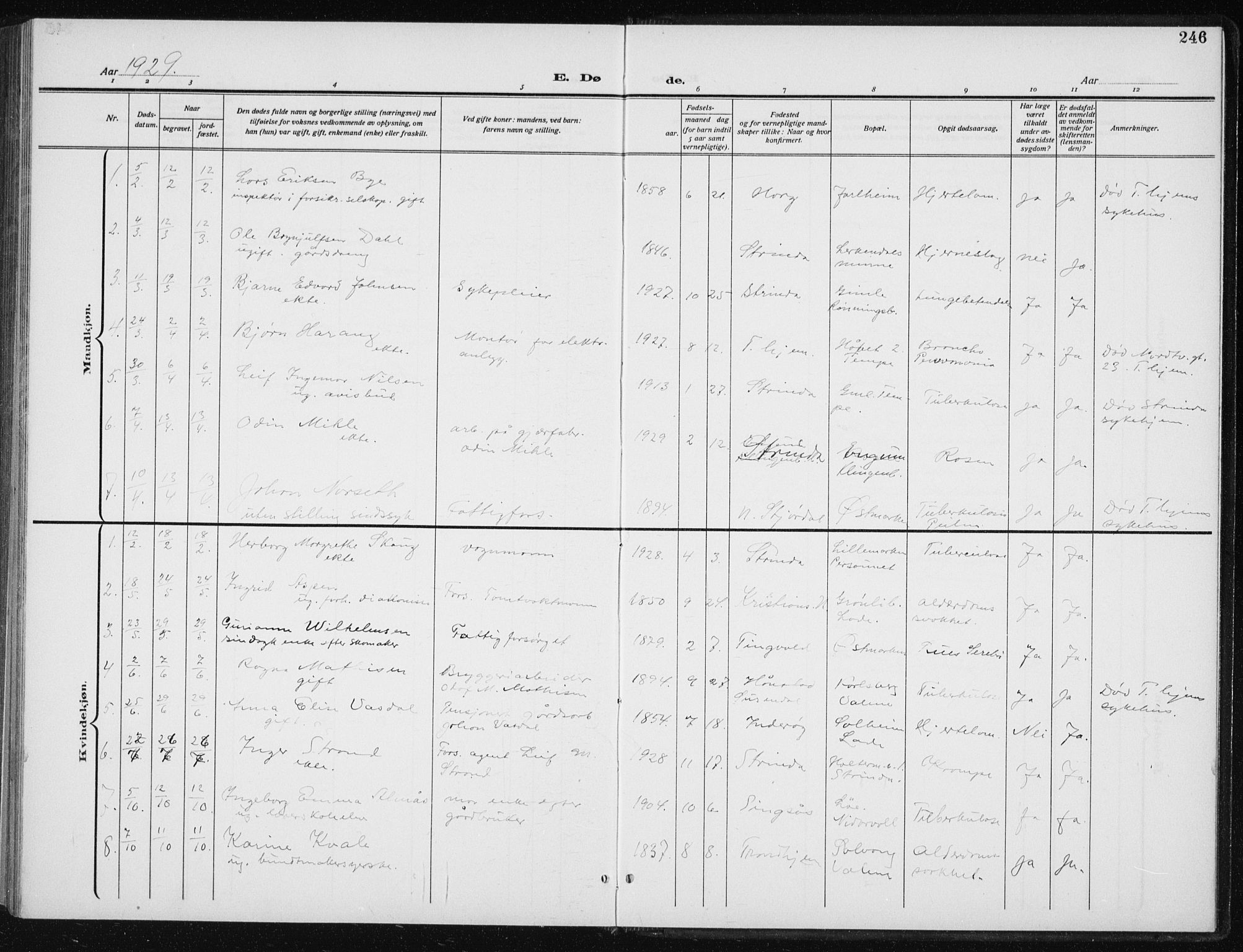 Ministerialprotokoller, klokkerbøker og fødselsregistre - Sør-Trøndelag, SAT/A-1456/606/L0314: Parish register (copy) no. 606C10, 1911-1937, p. 246