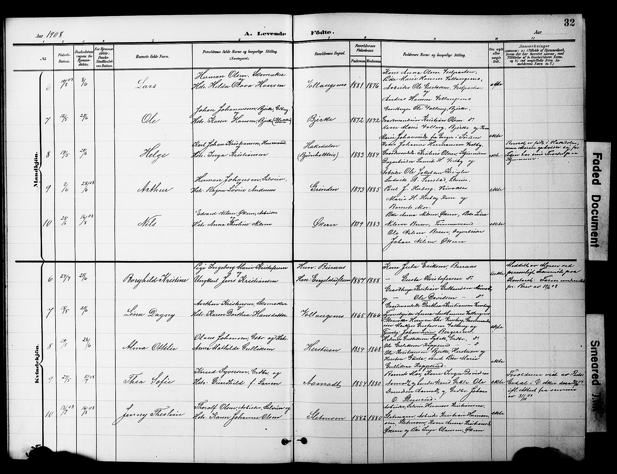 Nannestad prestekontor Kirkebøker, AV/SAO-A-10414a/G/Gc/L0001: Parish register (copy) no. III 1, 1901-1916, p. 32