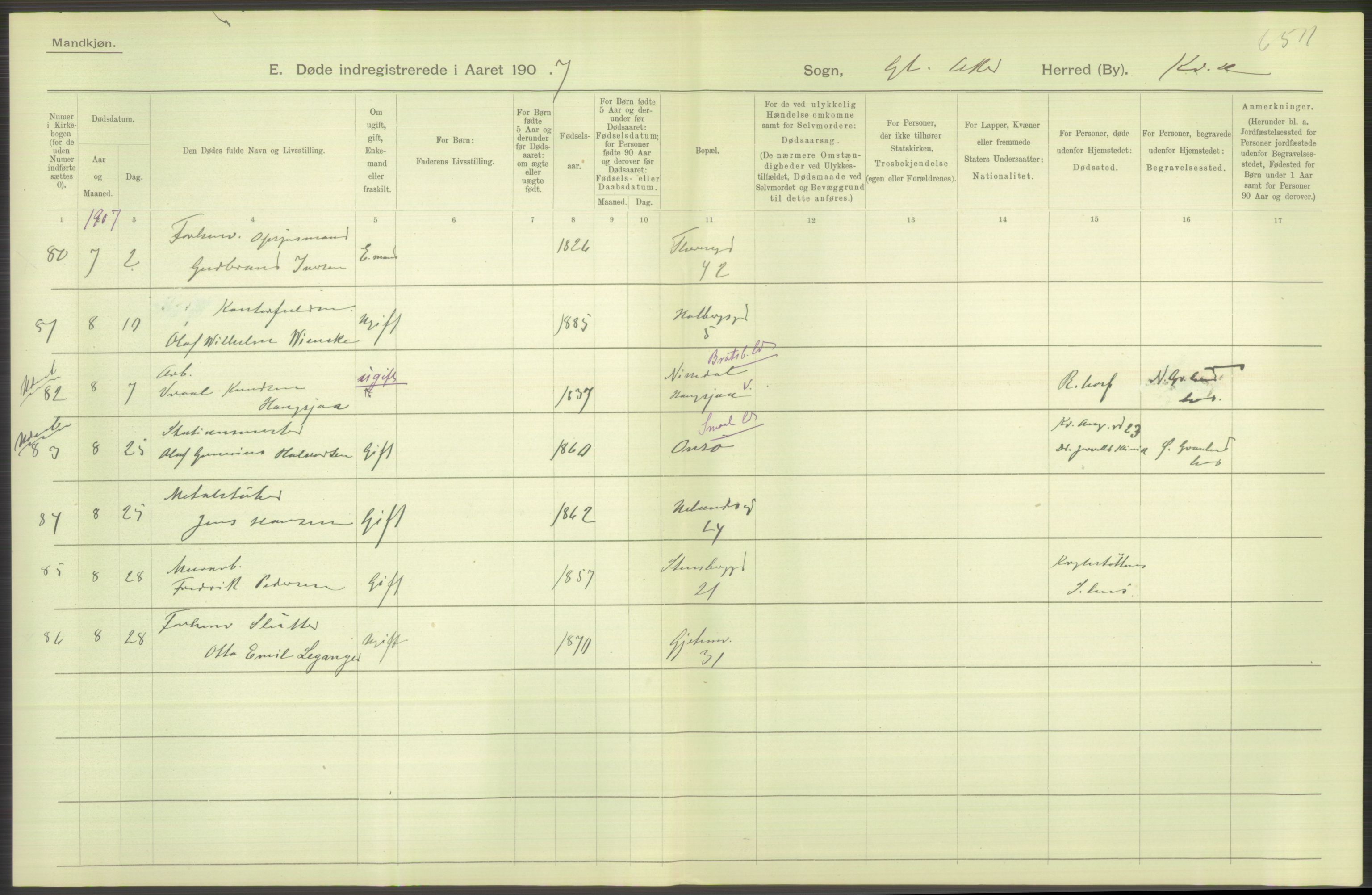 Statistisk sentralbyrå, Sosiodemografiske emner, Befolkning, AV/RA-S-2228/D/Df/Dfa/Dfae/L0010: Kristiania: Døde, dødfødte, 1907, p. 574