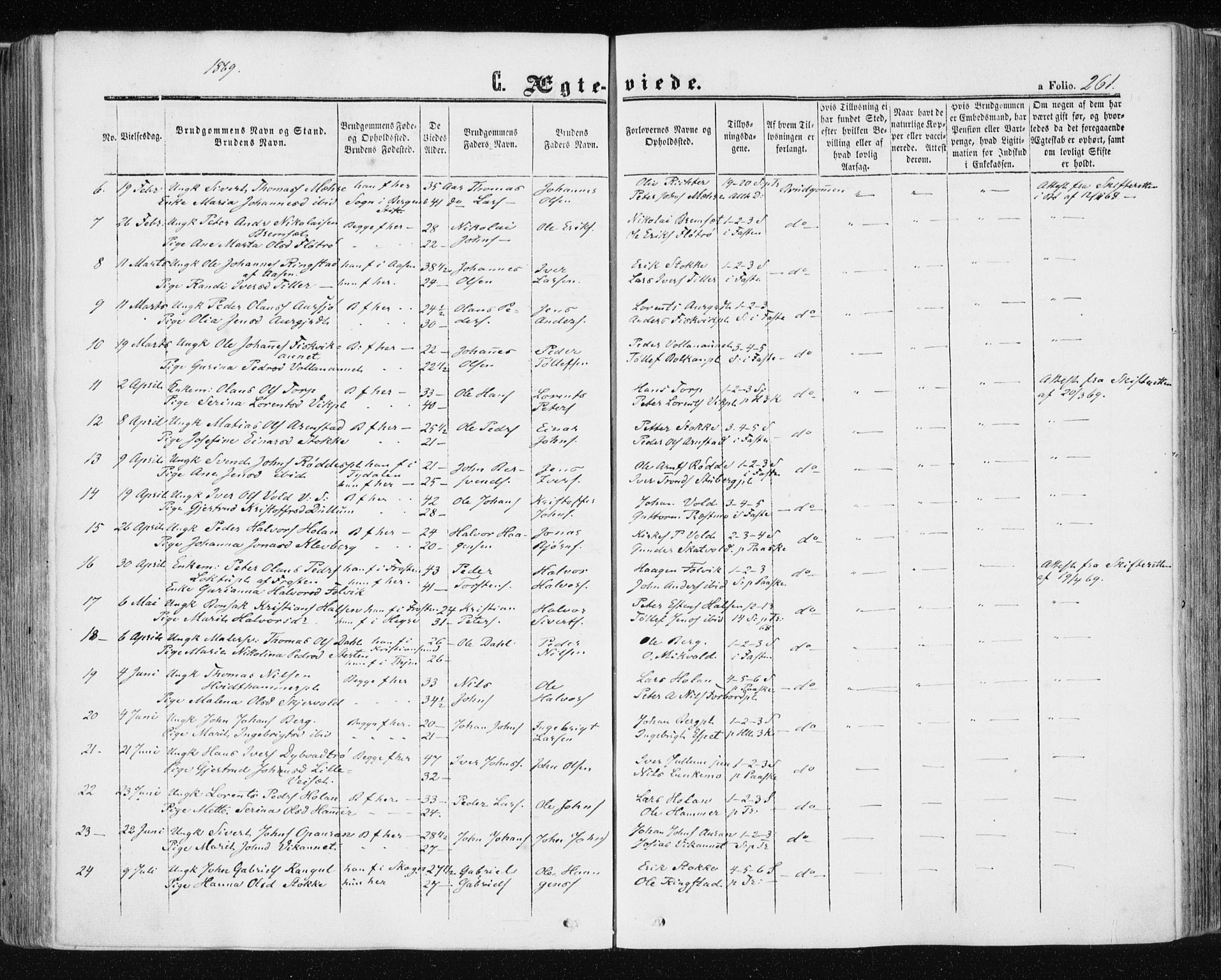Ministerialprotokoller, klokkerbøker og fødselsregistre - Nord-Trøndelag, SAT/A-1458/709/L0075: Parish register (official) no. 709A15, 1859-1870, p. 261
