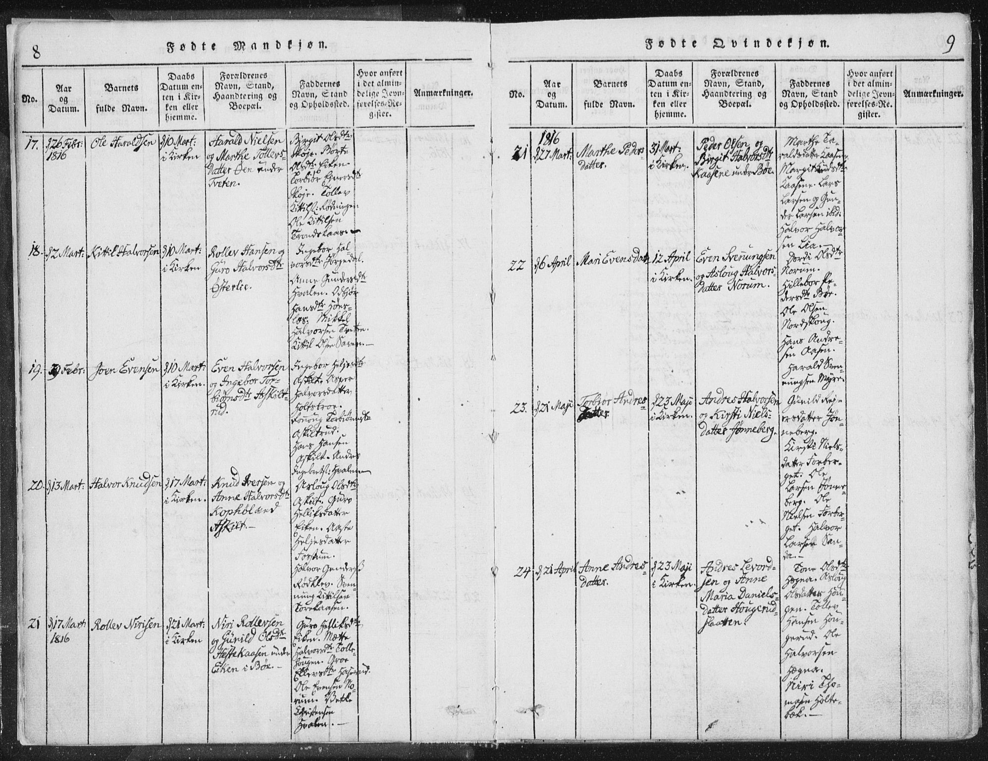 Bø kirkebøker, SAKO/A-257/F/Fa/L0006: Parish register (official) no. 6, 1815-1831, p. 8-9