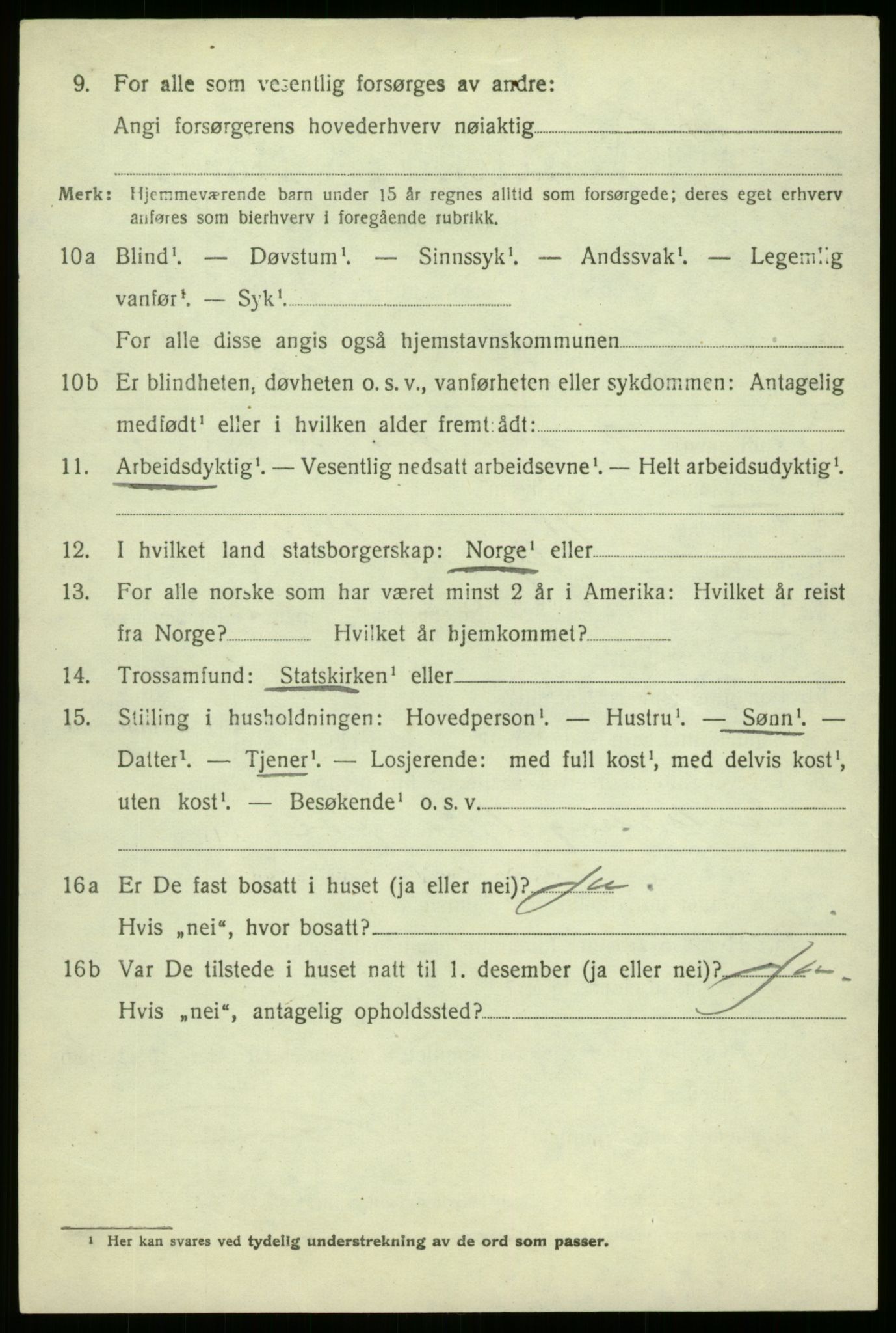 SAB, 1920 census for Aurland, 1920, p. 5023