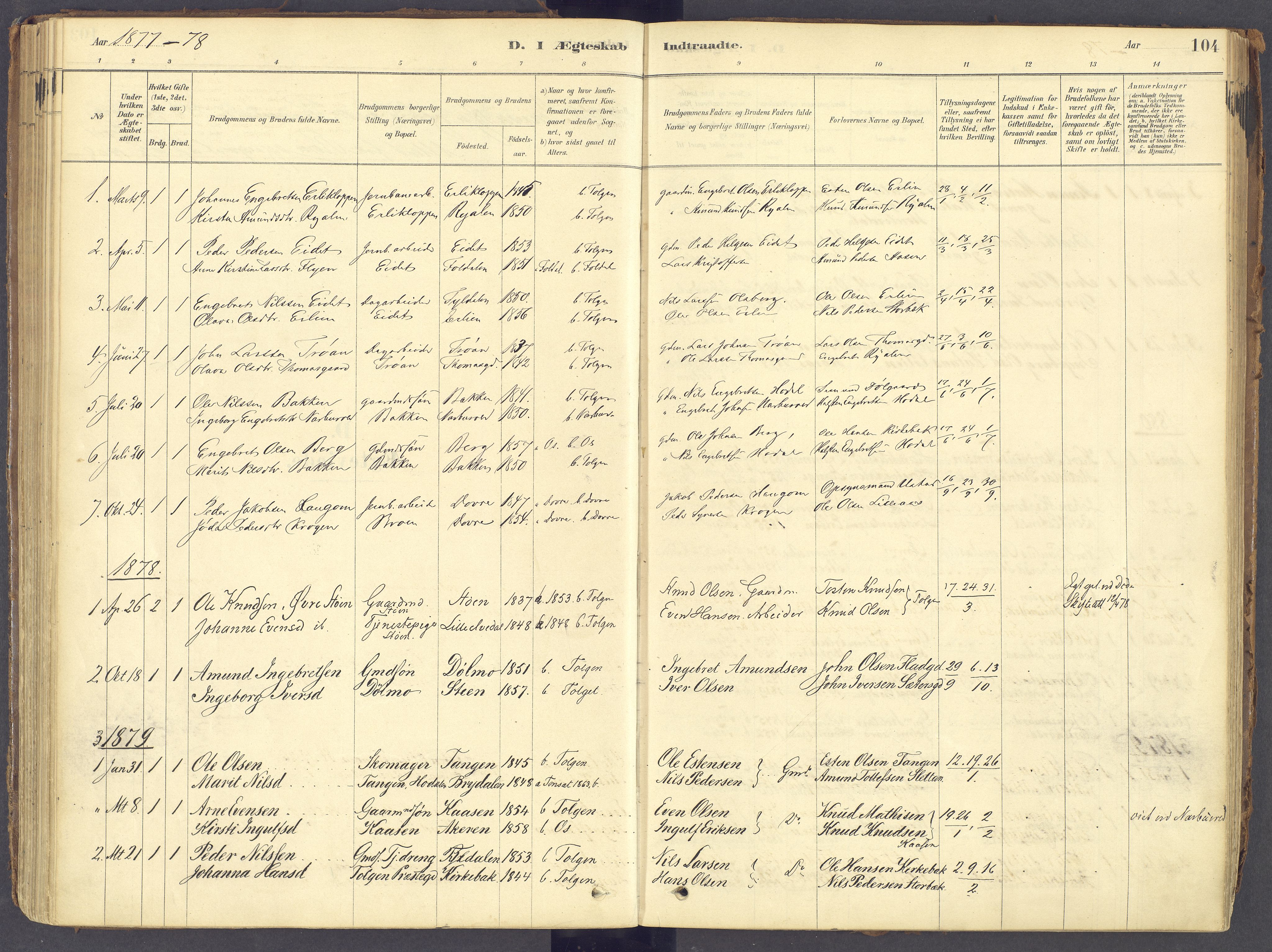 Tolga prestekontor, SAH/PREST-062/K/L0011: Parish register (official) no. 11, 1877-1920, p. 104