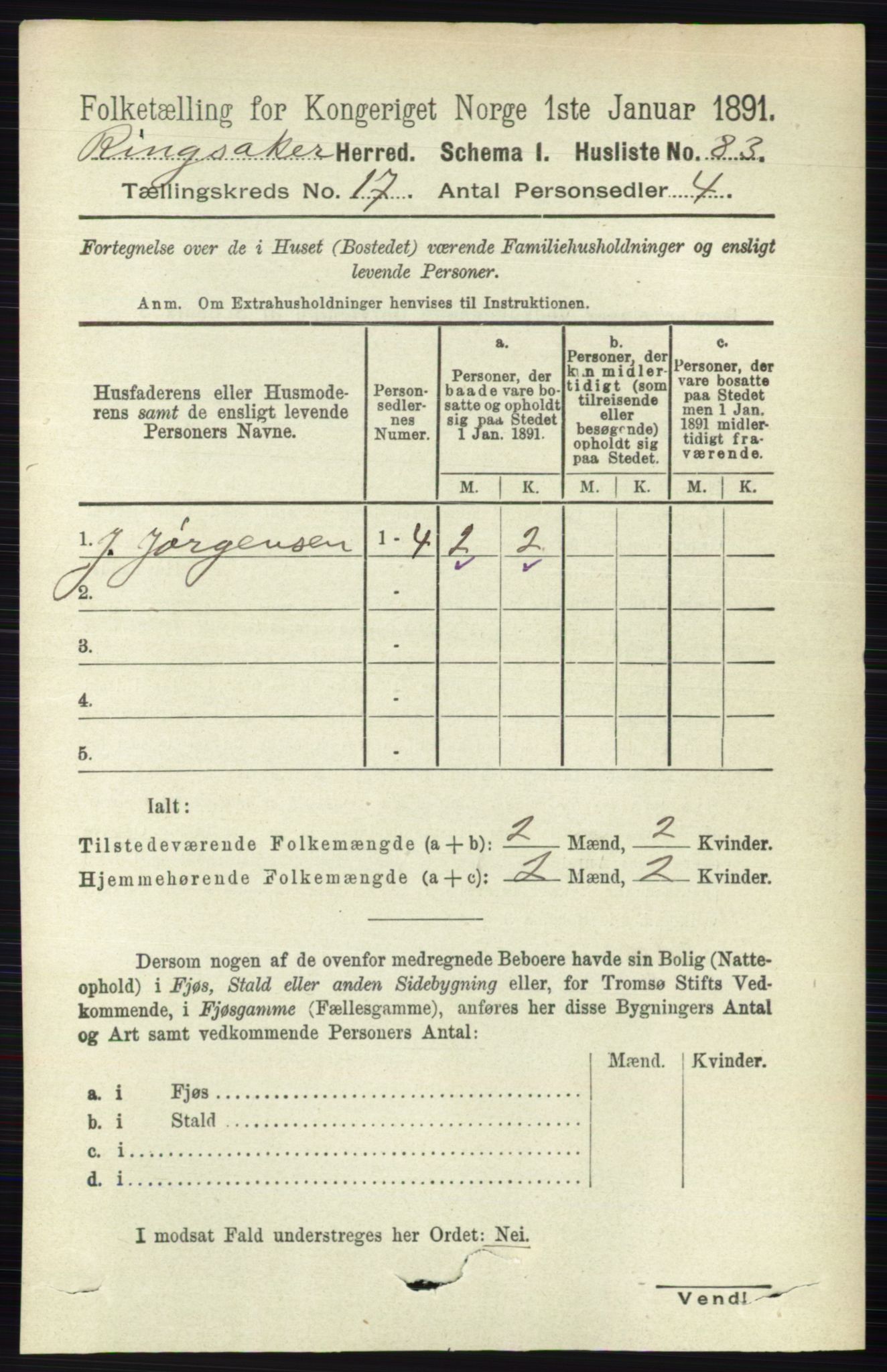 RA, 1891 census for 0412 Ringsaker, 1891, p. 9726