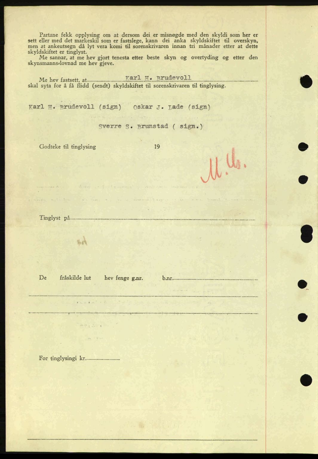 Nordre Sunnmøre sorenskriveri, AV/SAT-A-0006/1/2/2C/2Ca: Mortgage book no. A20a, 1945-1945, Diary no: : 1032/1945