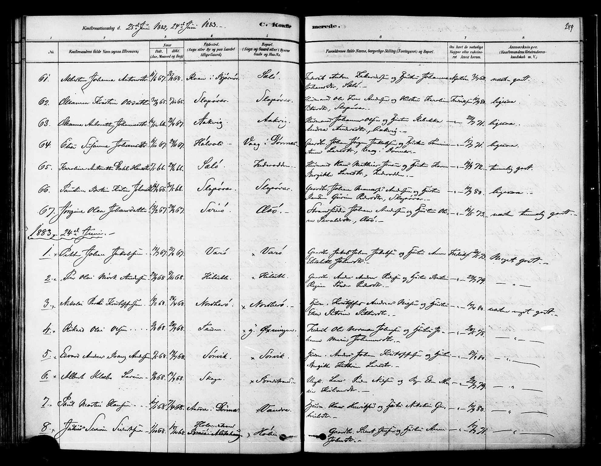 Ministerialprotokoller, klokkerbøker og fødselsregistre - Nordland, AV/SAT-A-1459/834/L0507: Parish register (official) no. 834A05, 1878-1892, p. 249