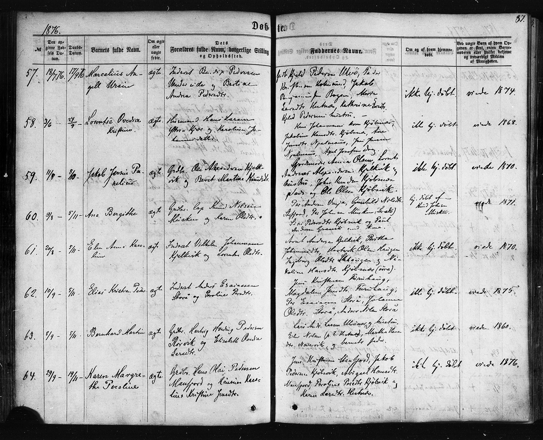 Ministerialprotokoller, klokkerbøker og fødselsregistre - Nordland, SAT/A-1459/861/L0867: Parish register (official) no. 861A02, 1864-1878, p. 87